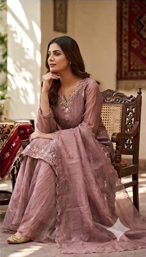 Pure Glass Tissue Short Kurti Set with Divider Pants & Dupatta | Designer Ethnic Party Wear
