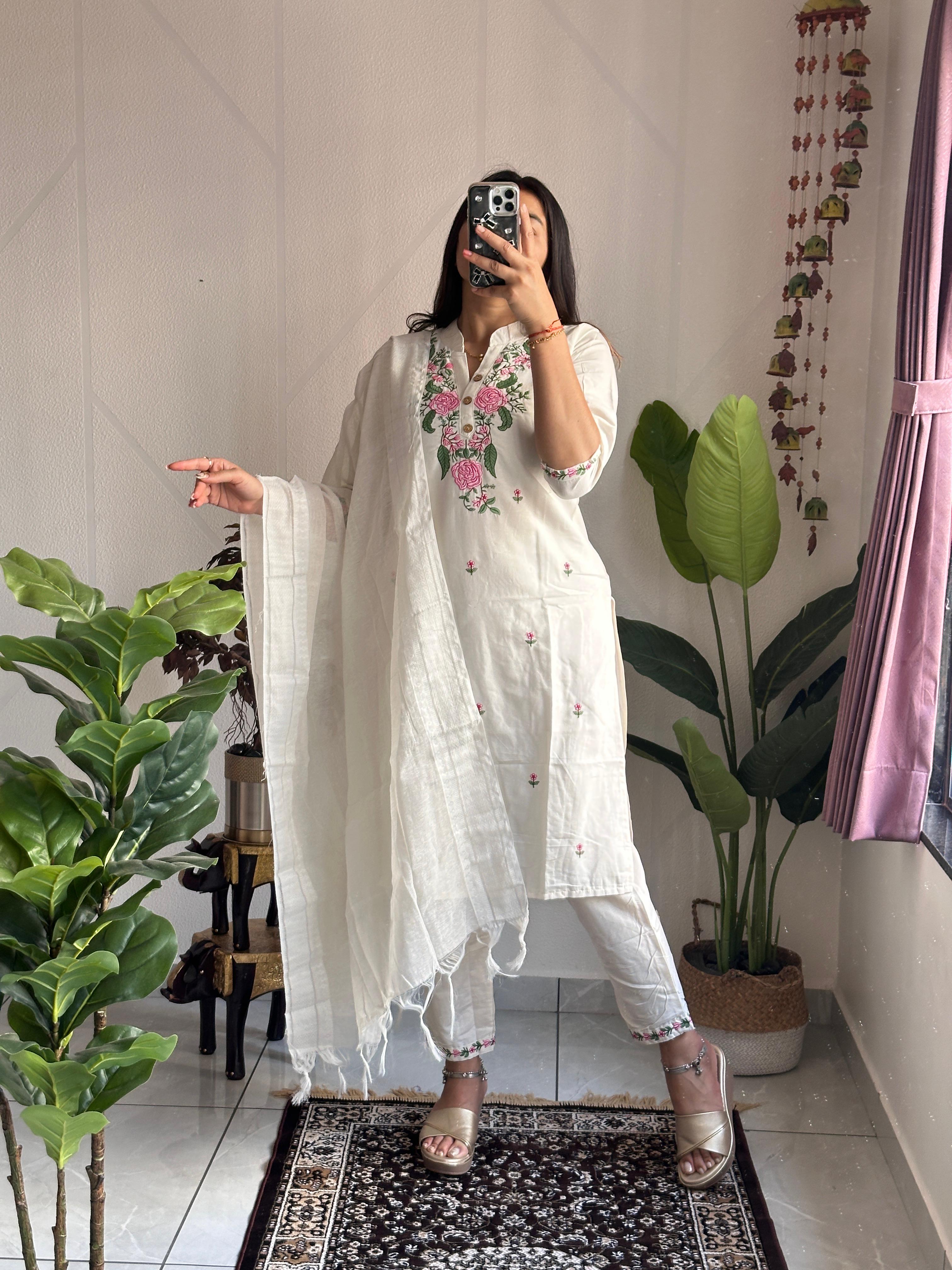 Khadi cotton beautiful embroidery kurti set