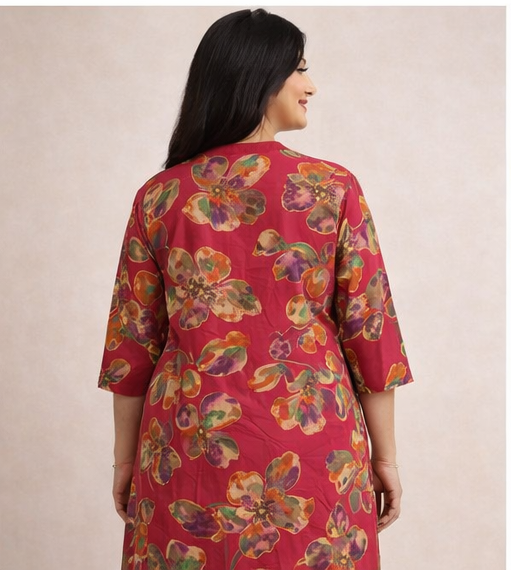 Rani Pink Pure Cotton A-Line Kurti Pant Set | Floral Printed 2 Piece Ethnic Set for Women |