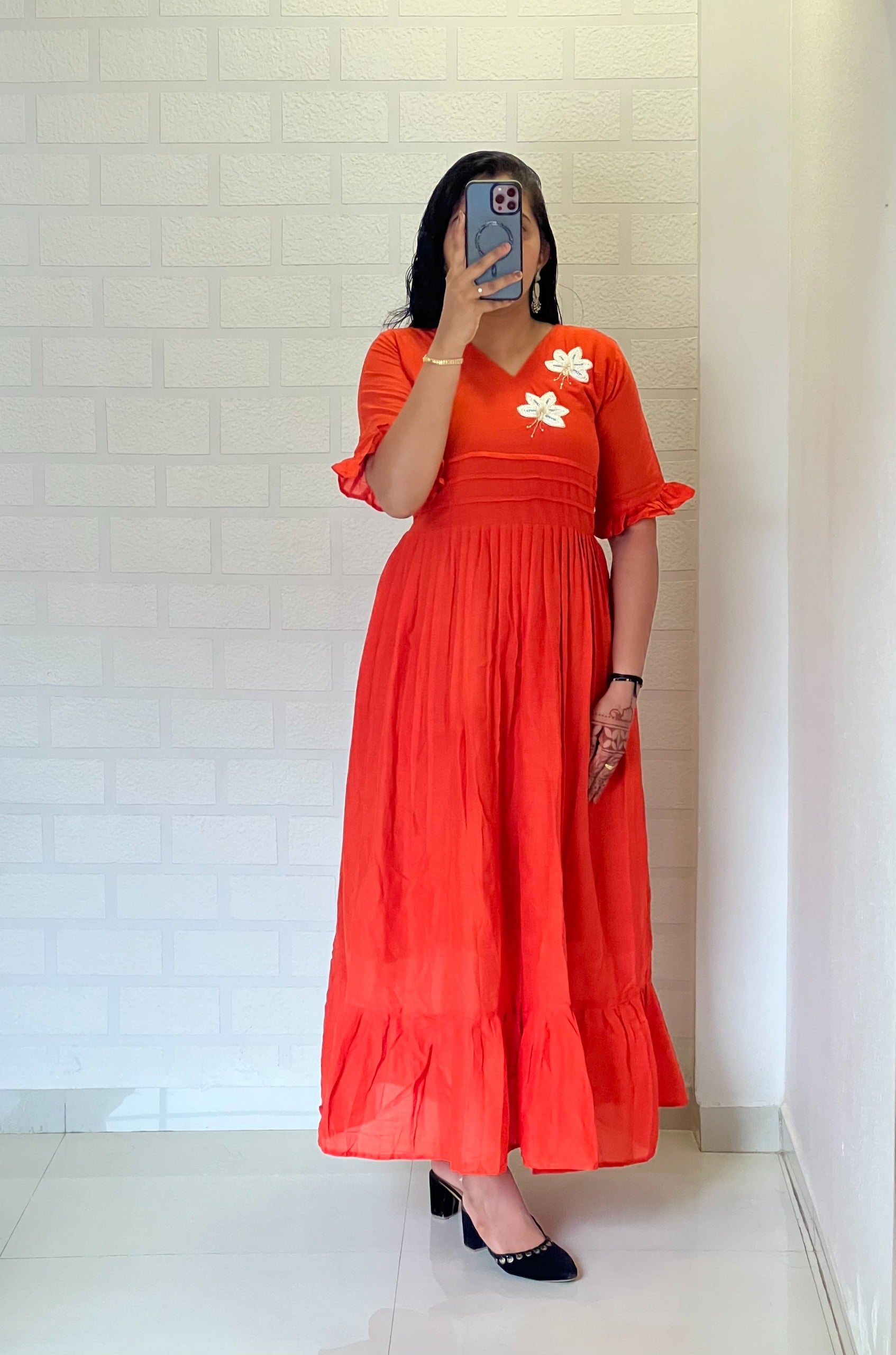 Hand work Mul Cotton Cafe Gowns