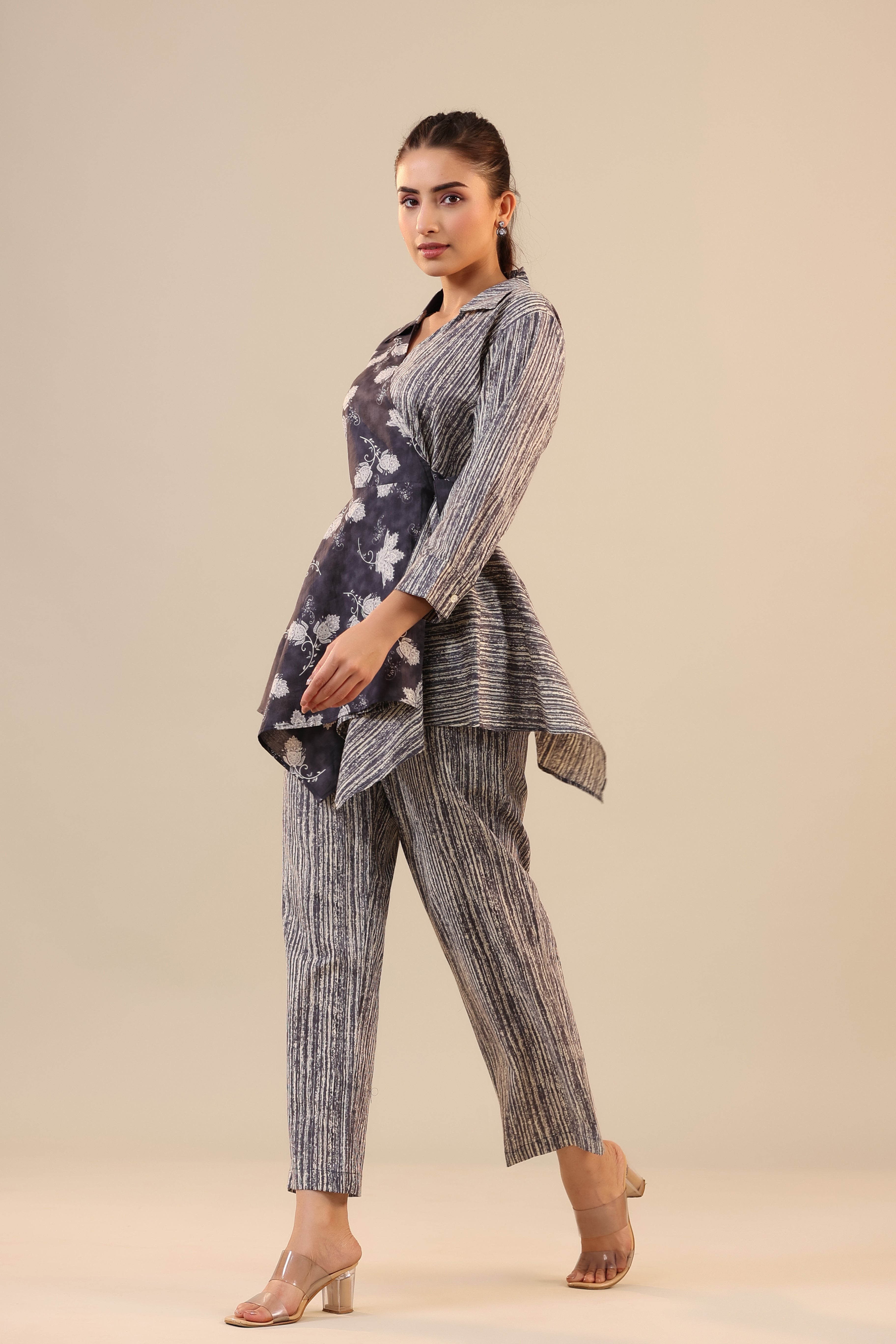 Grey Batik with Stripes on Knot Cotton Co-ord Set