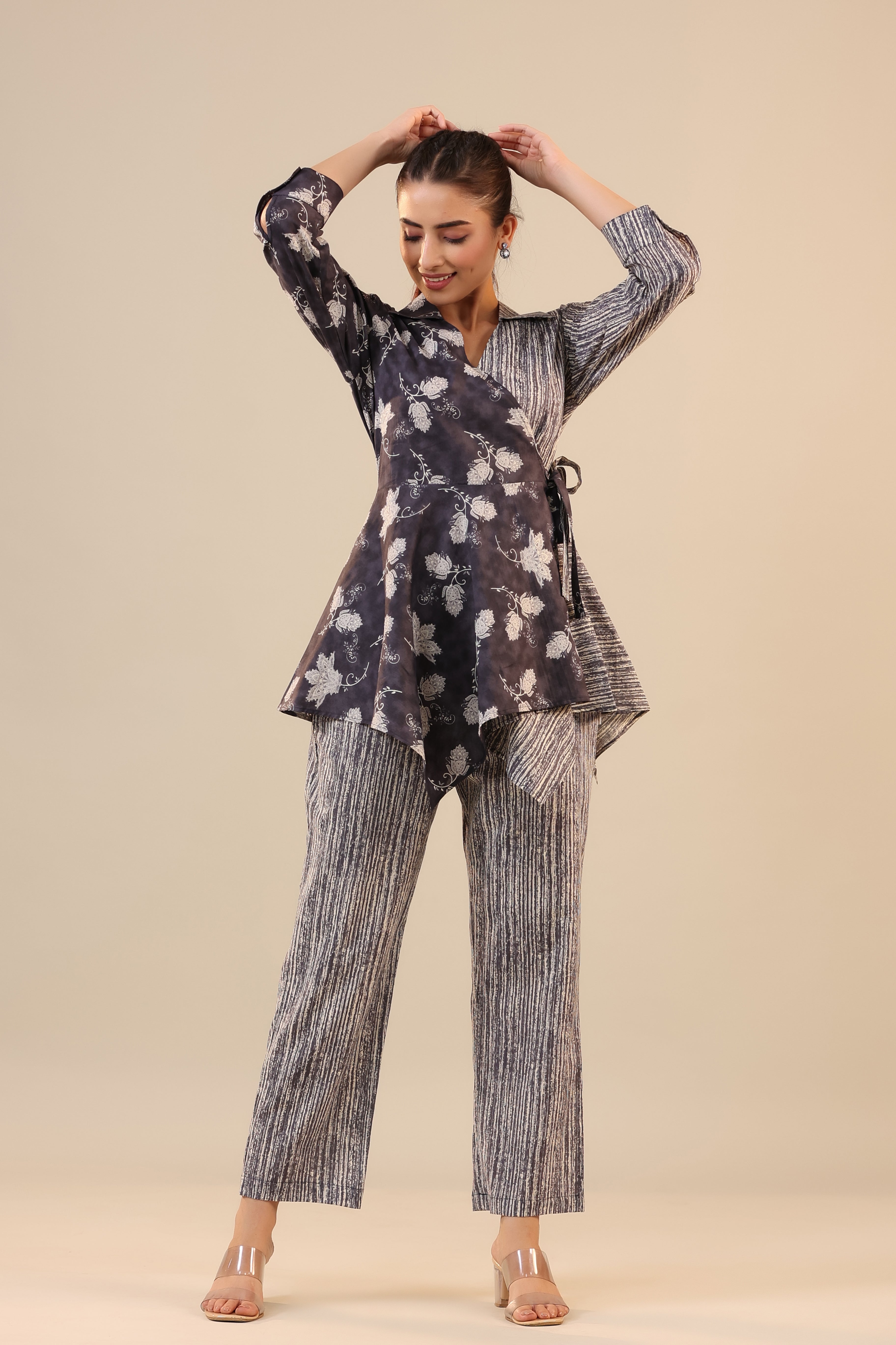 Grey Batik with Stripes on Knot Cotton Co-ord Set