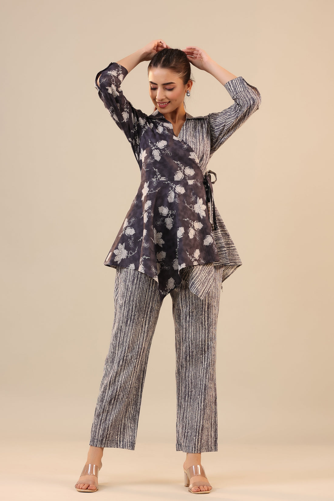 Grey Batik with Stripes on Knot Cotton Co-ord Set