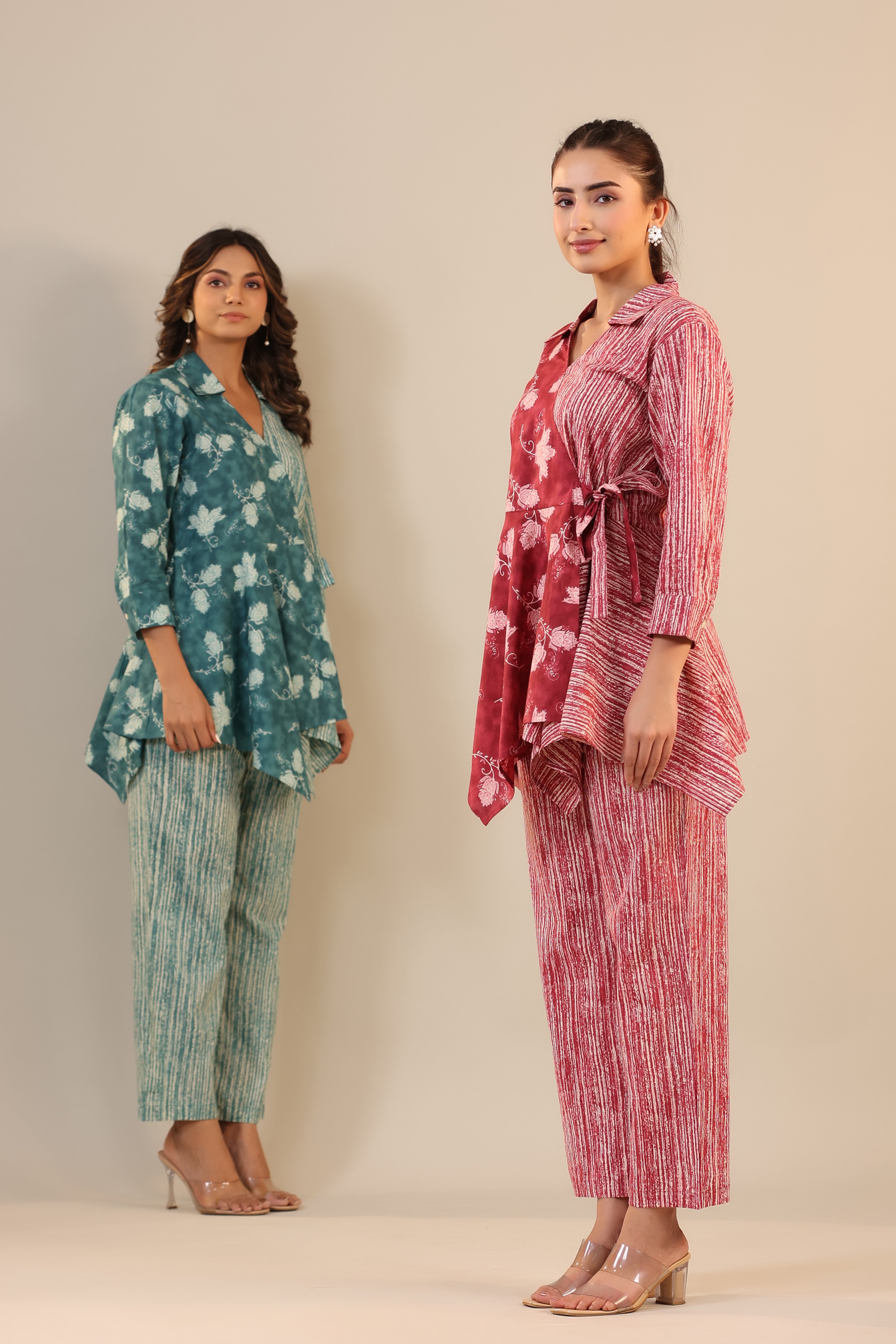 Stripes with Florals on Red Cotton Co-ord Set