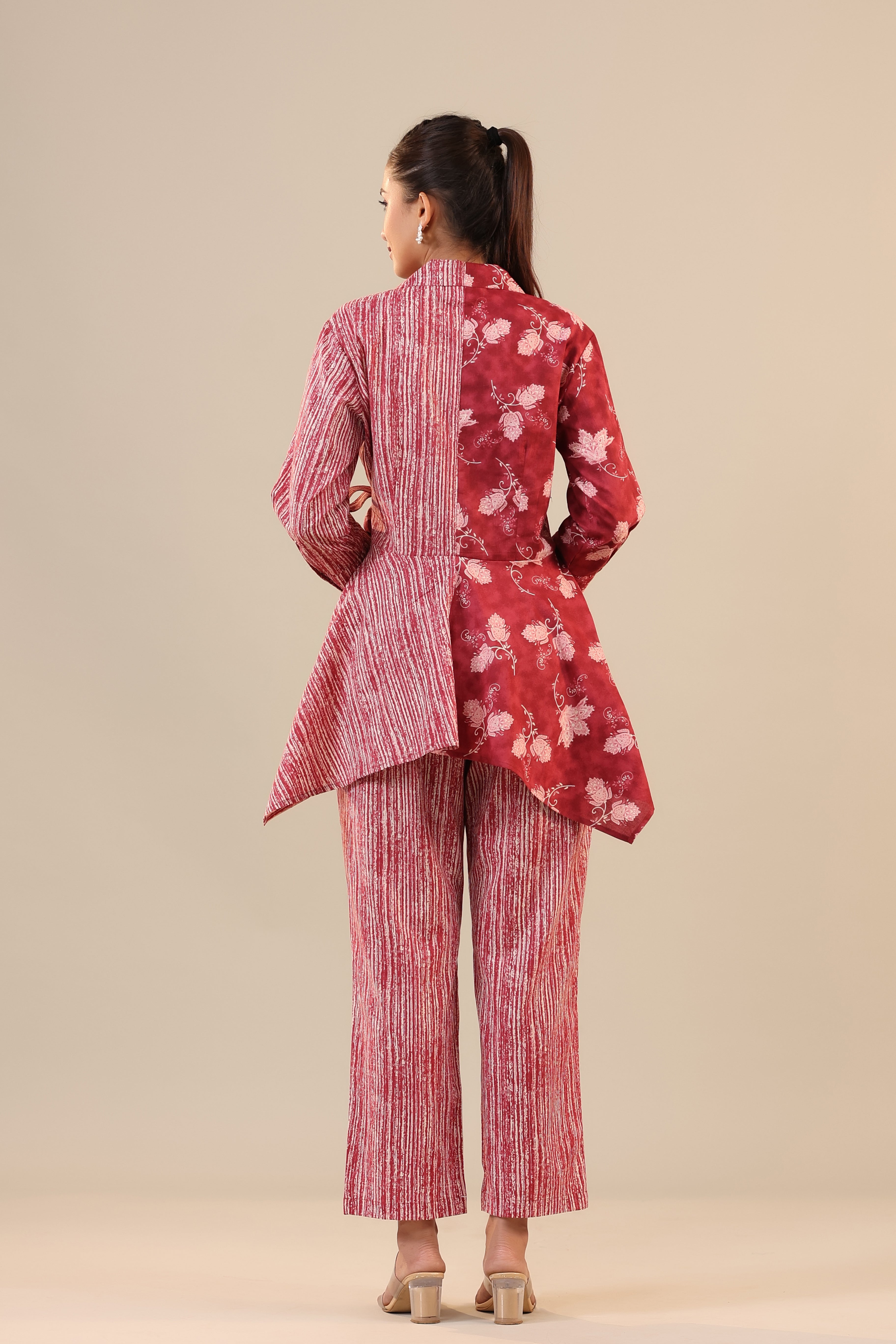 Stripes with Florals on Red Cotton Co-ord Set