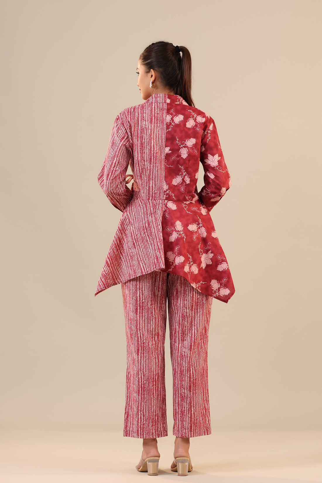 Stripes with Florals on Red Cotton Co-ord Set