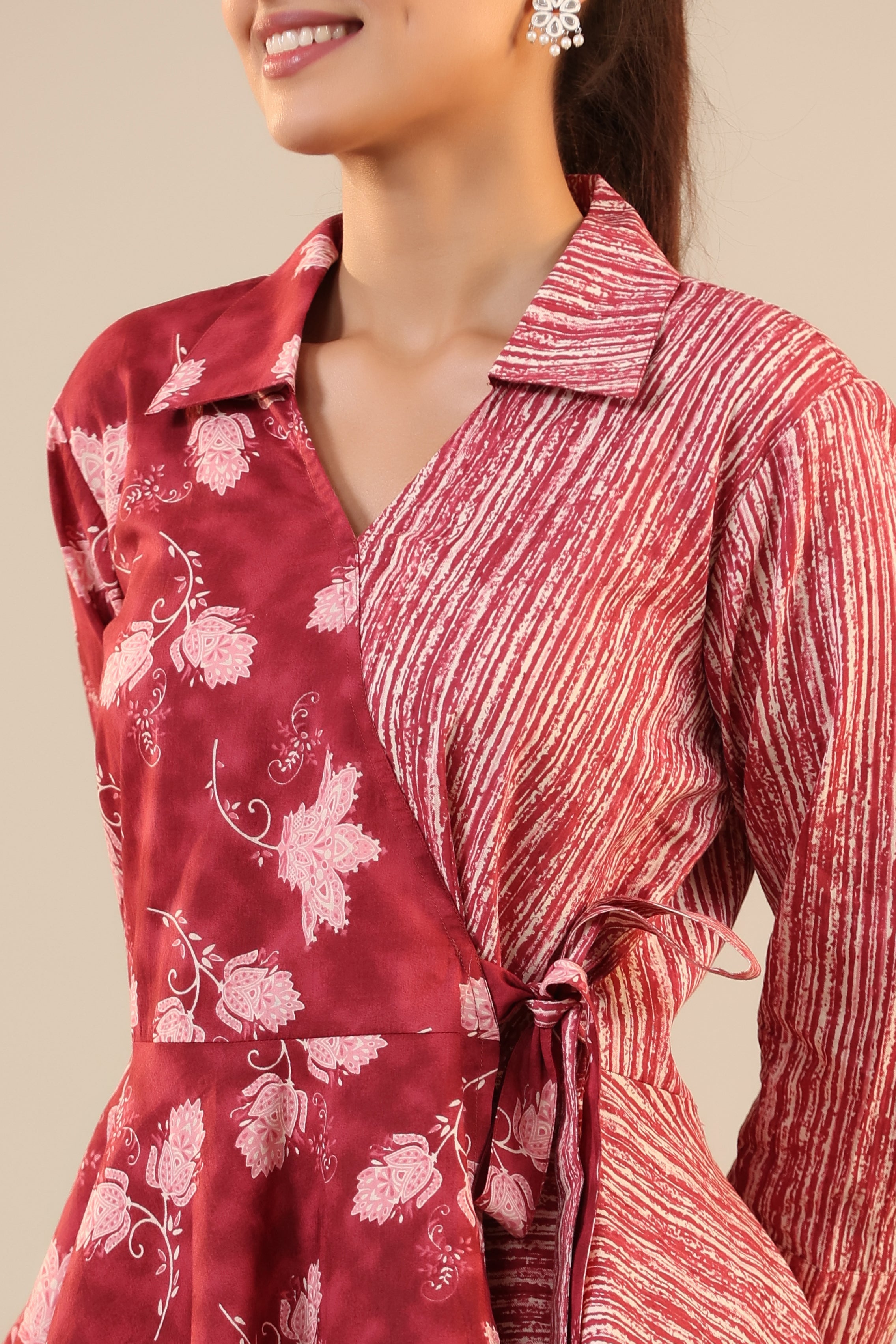 Stripes with Florals on Red Cotton Co-ord Set