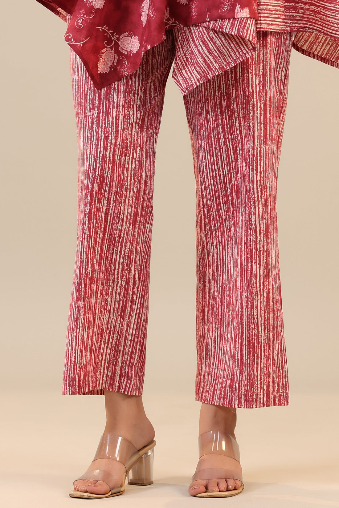 Stripes with Florals on Red Cotton Co-ord Set