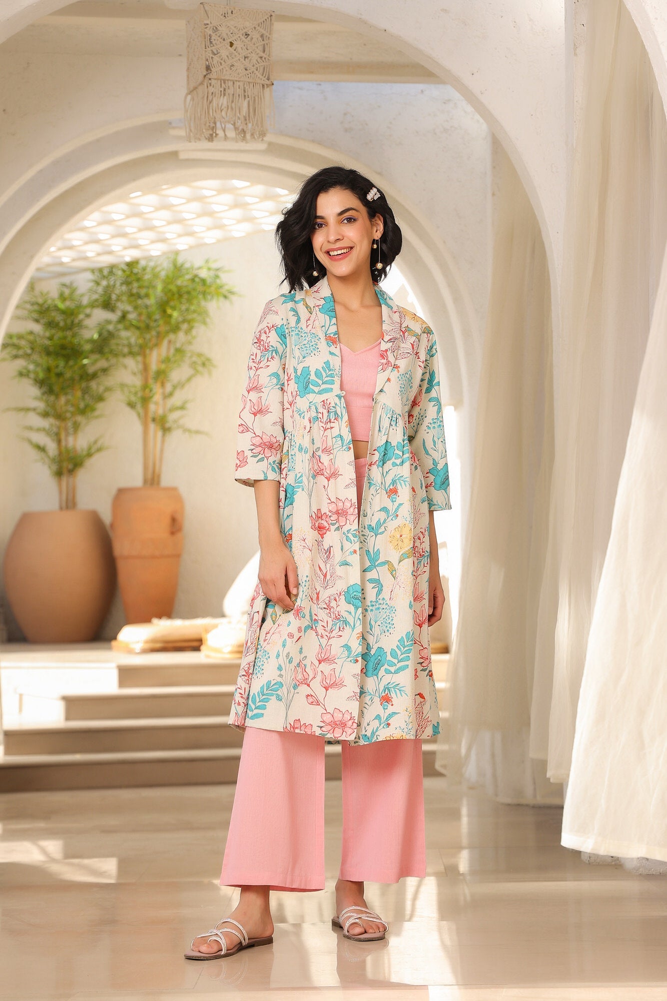 Sea Pink Three Piece Cotton Flex Co-ord Set