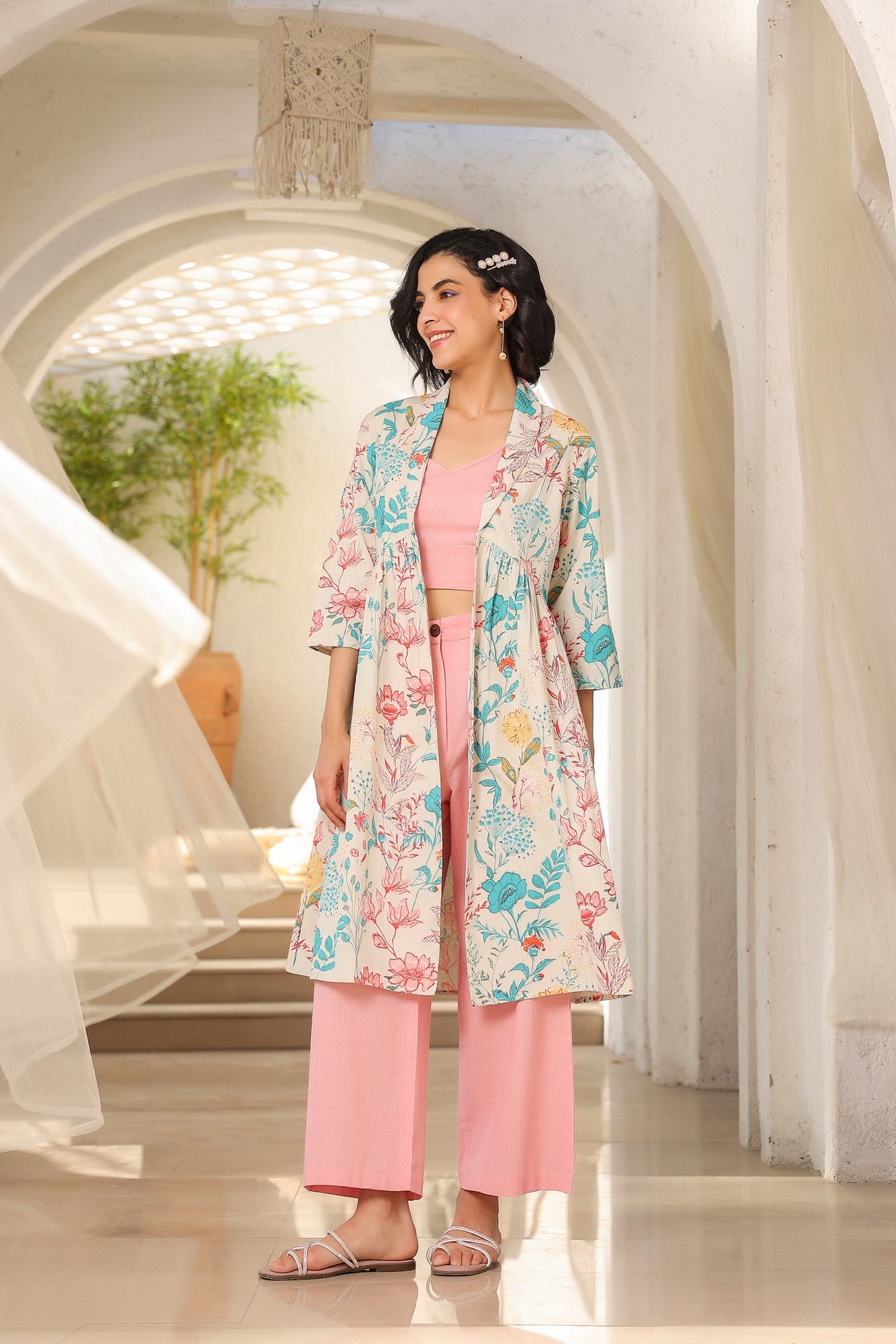 Sea Pink Three Piece Cotton Flex Co-ord Set