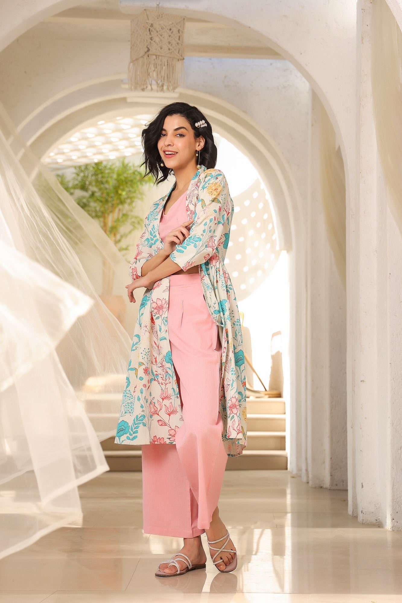 Sea Pink Three Piece Cotton Flex Co-ord Set