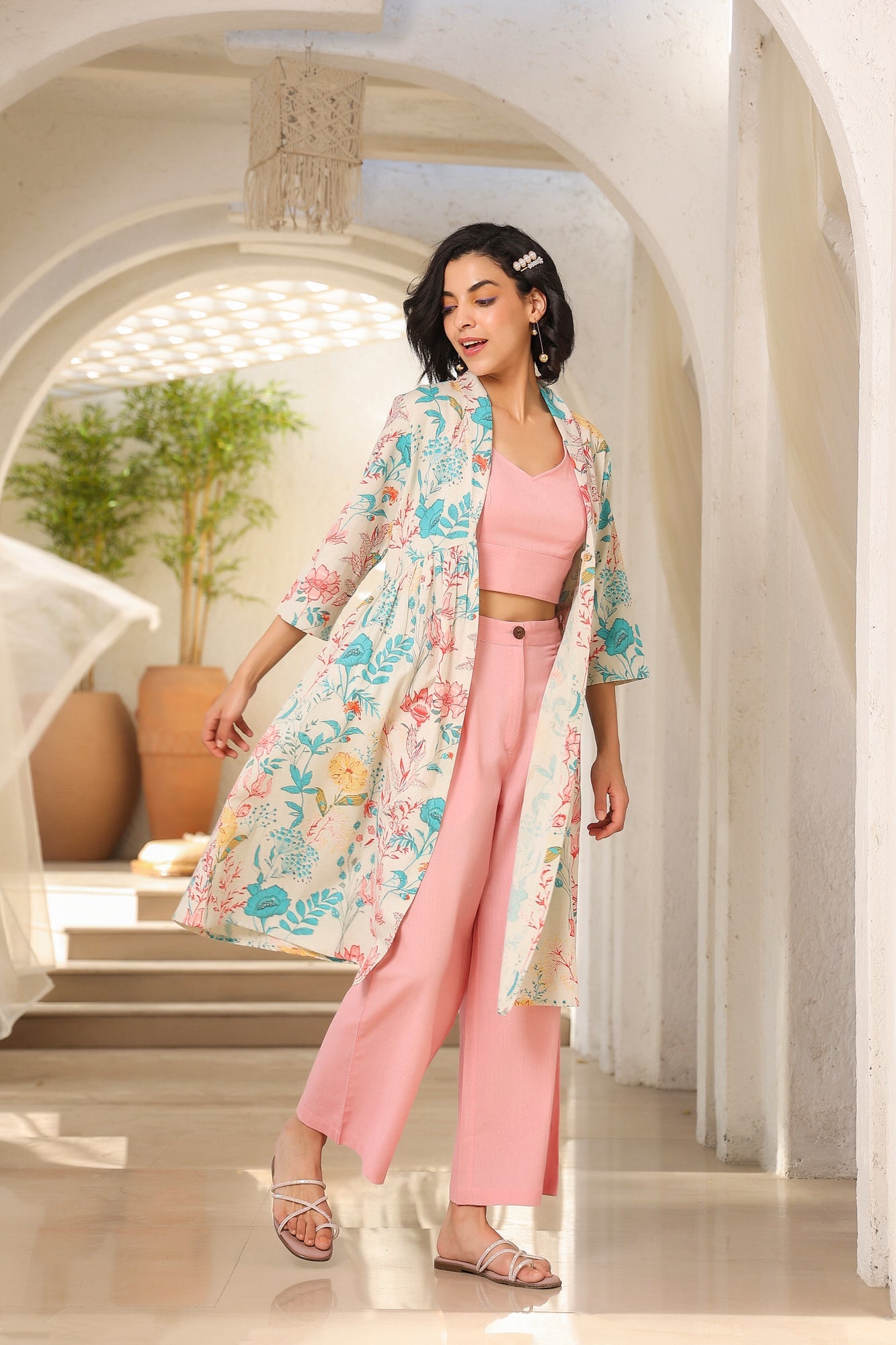 Sea Pink Three Piece Cotton Flex Co-ord Set