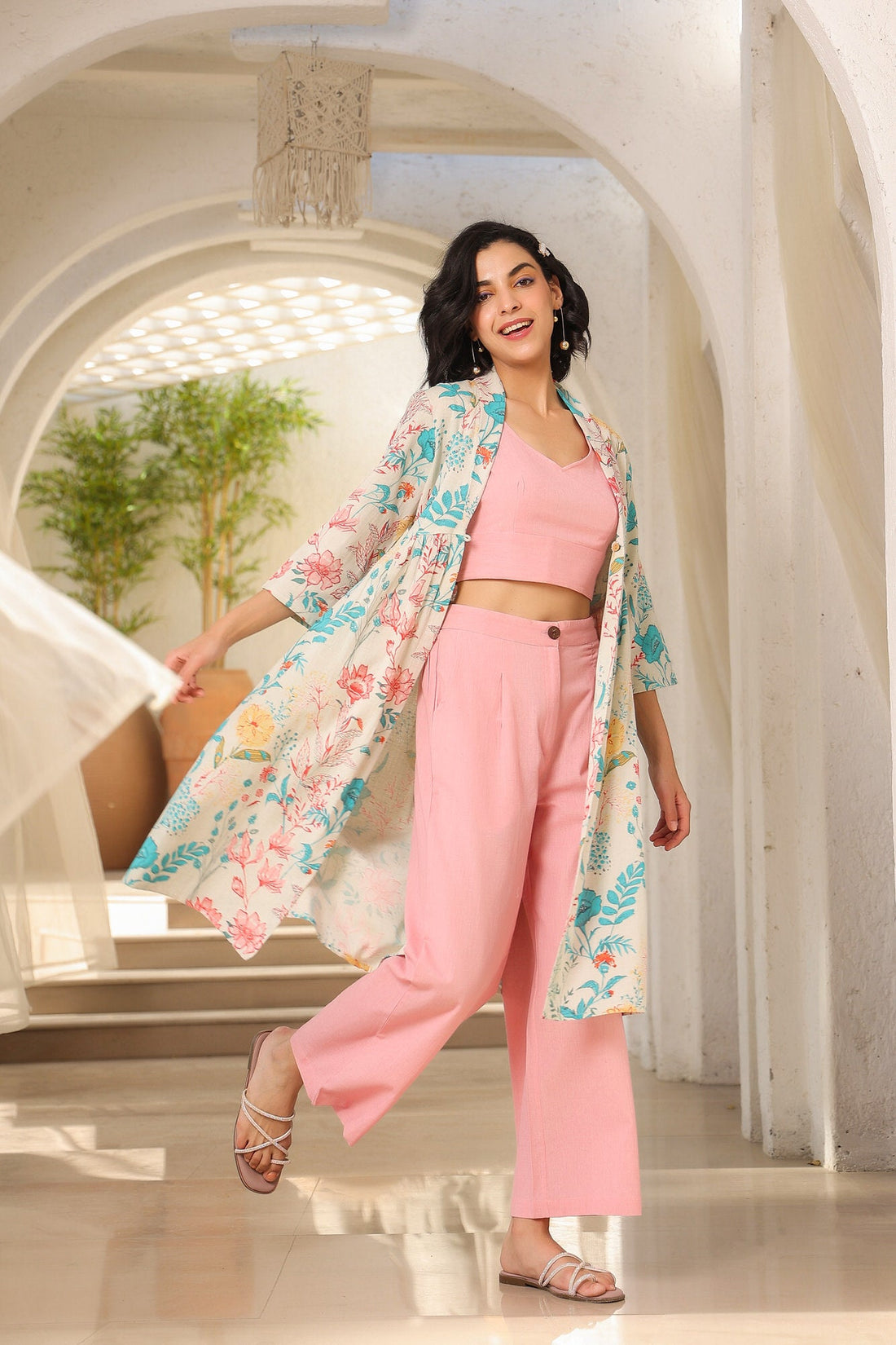Sea Pink Three Piece Cotton Flex Co-ord Set