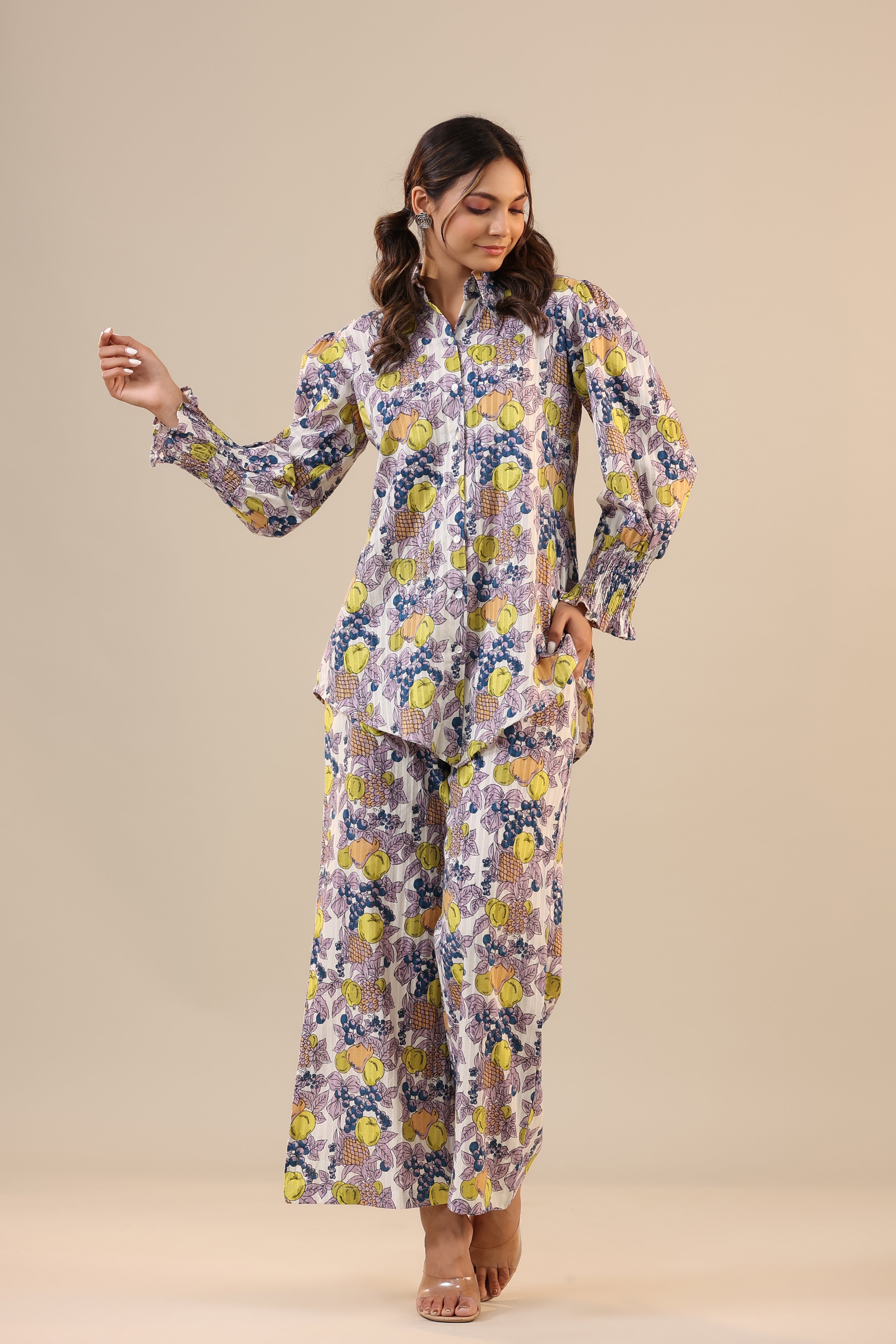 Lemon Pansy Cotton Collared Co-ord Set