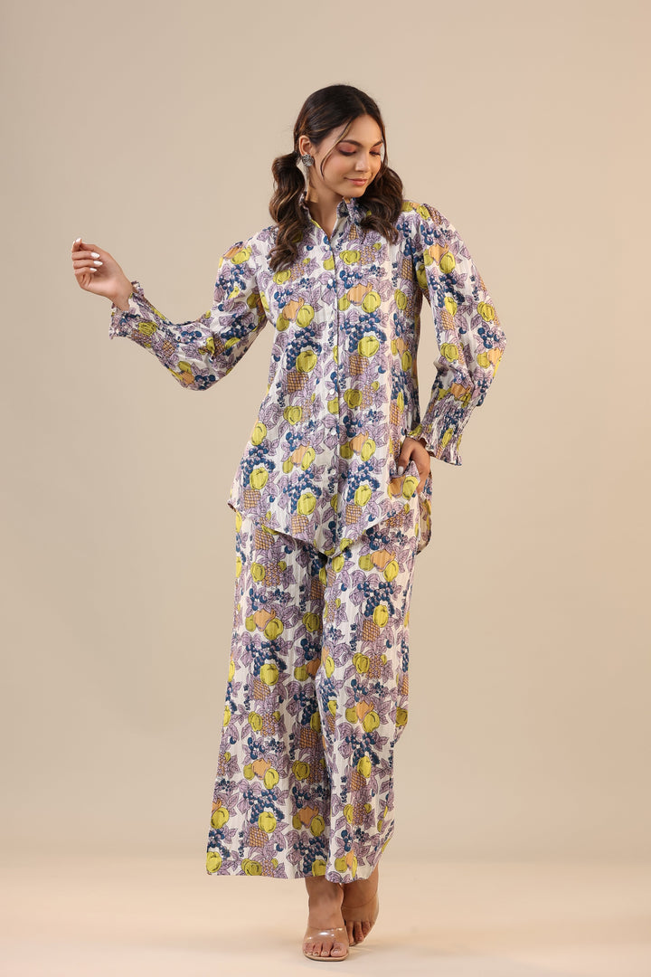 Lemon Pansy Cotton Collared Co-ord Set