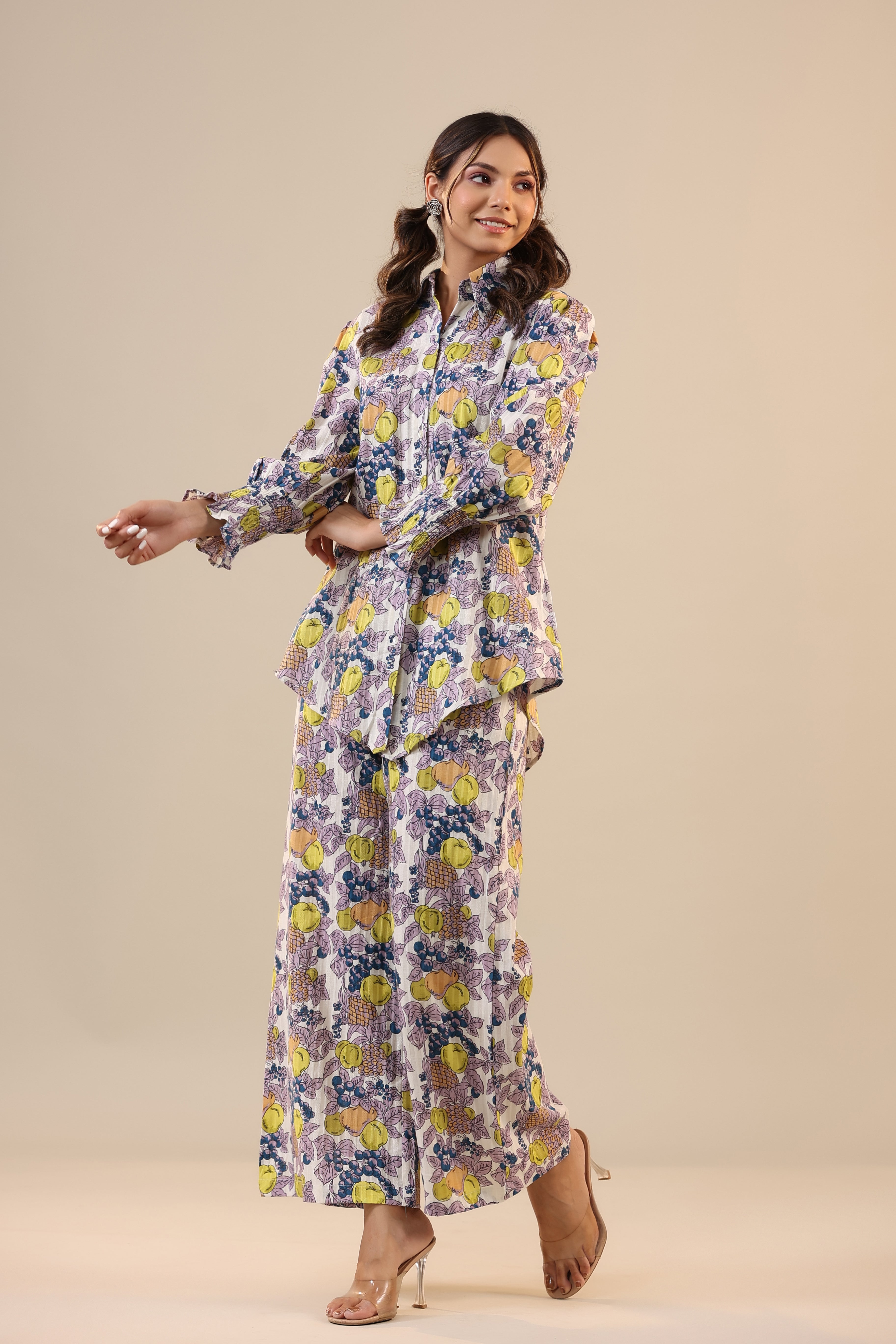 Lemon Pansy Cotton Collared Co-ord Set