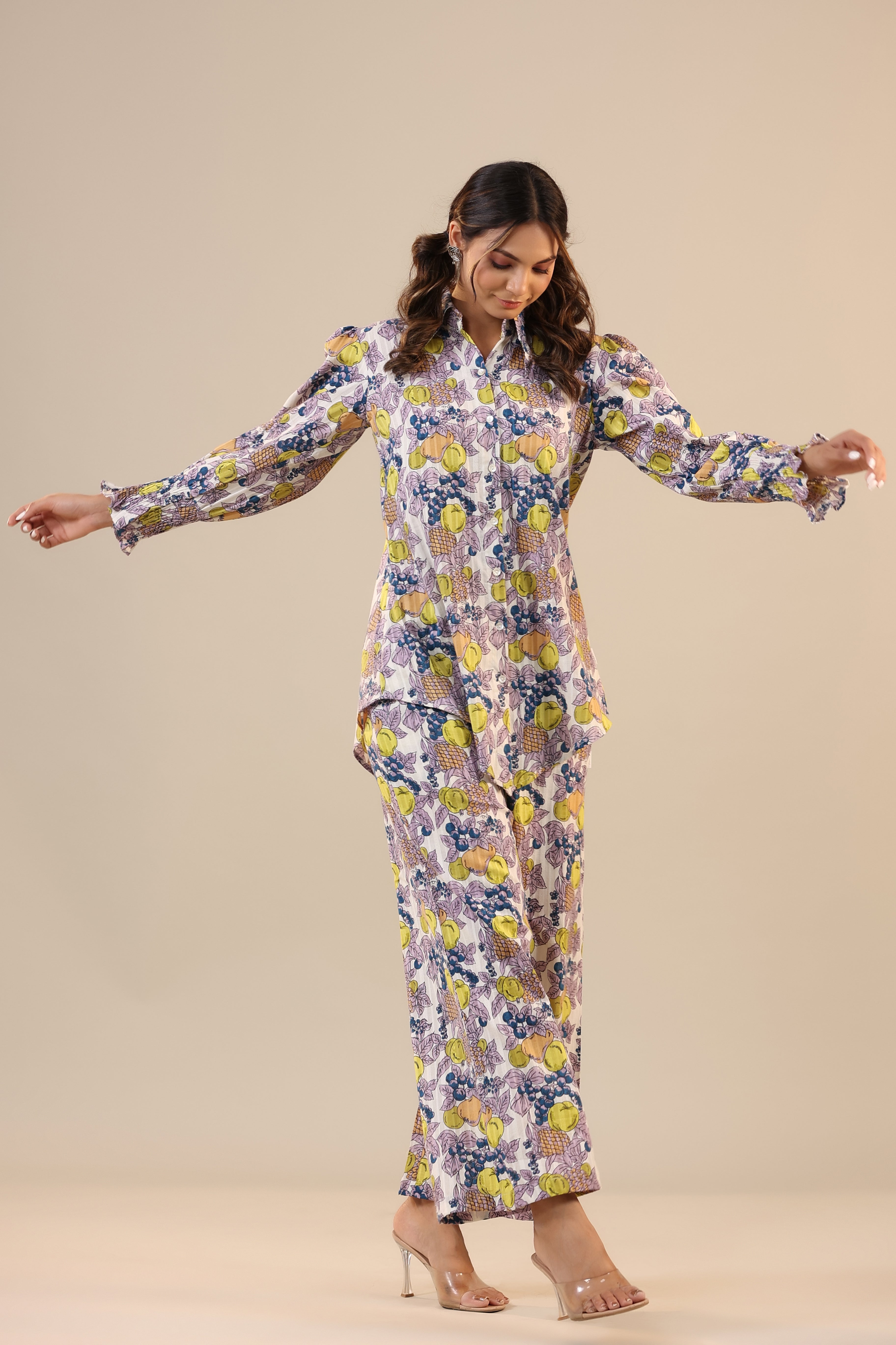 Lemon Pansy Cotton Collared Co-ord Set