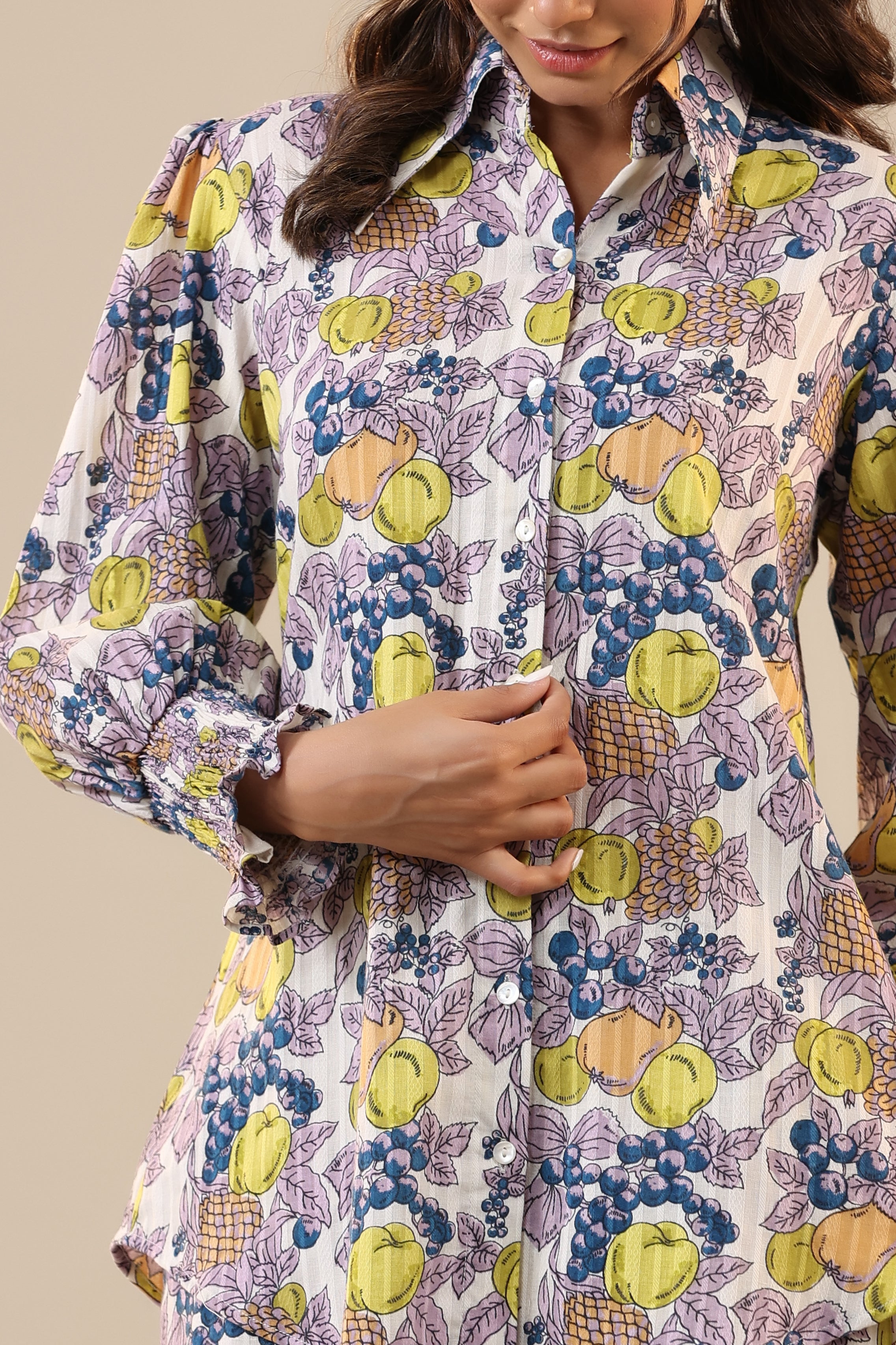 Lemon Pansy Cotton Collared Co-ord Set