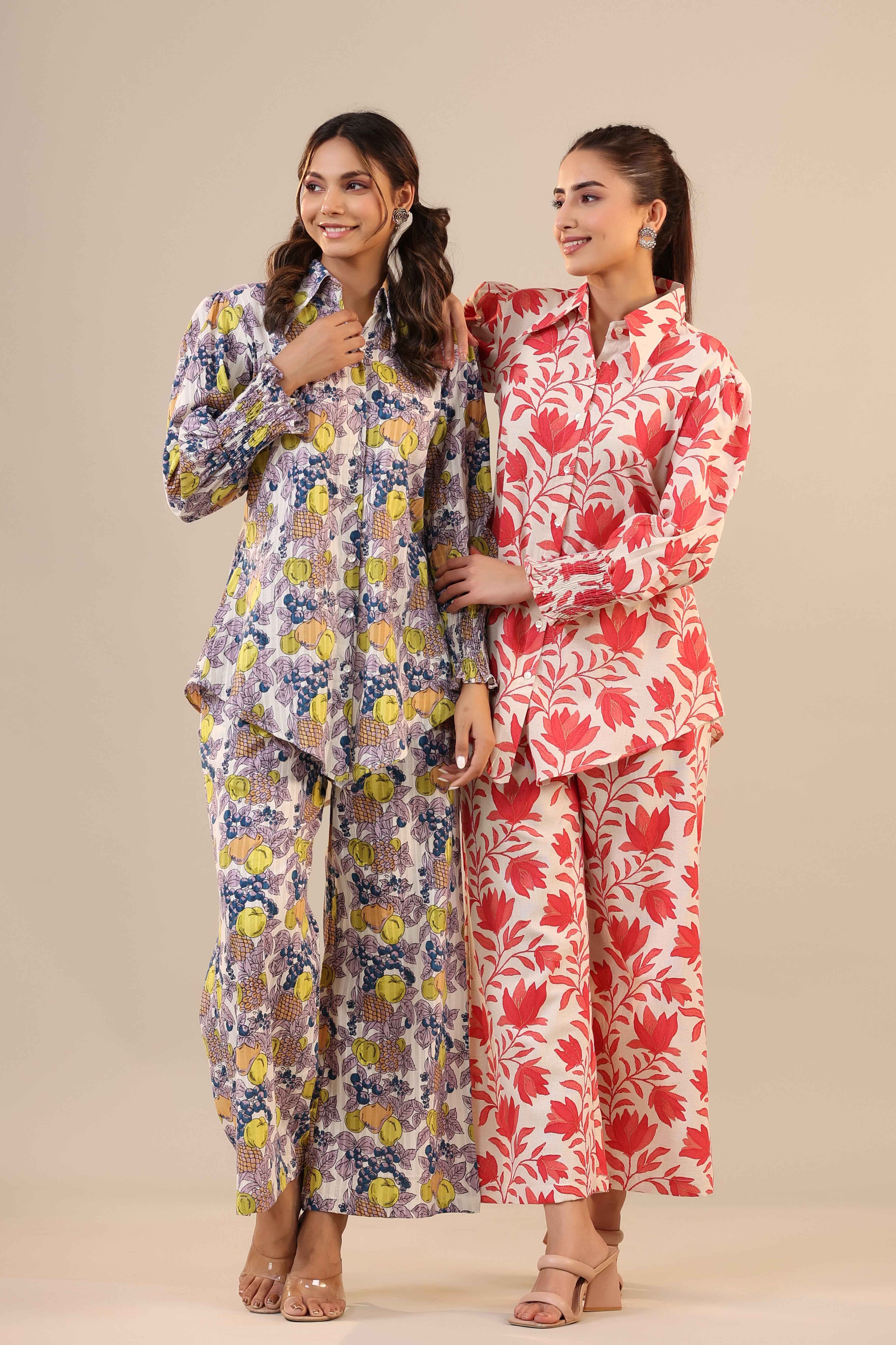 Daffodil Jaal on Off white Cotton Flex Collared Co-ord Set