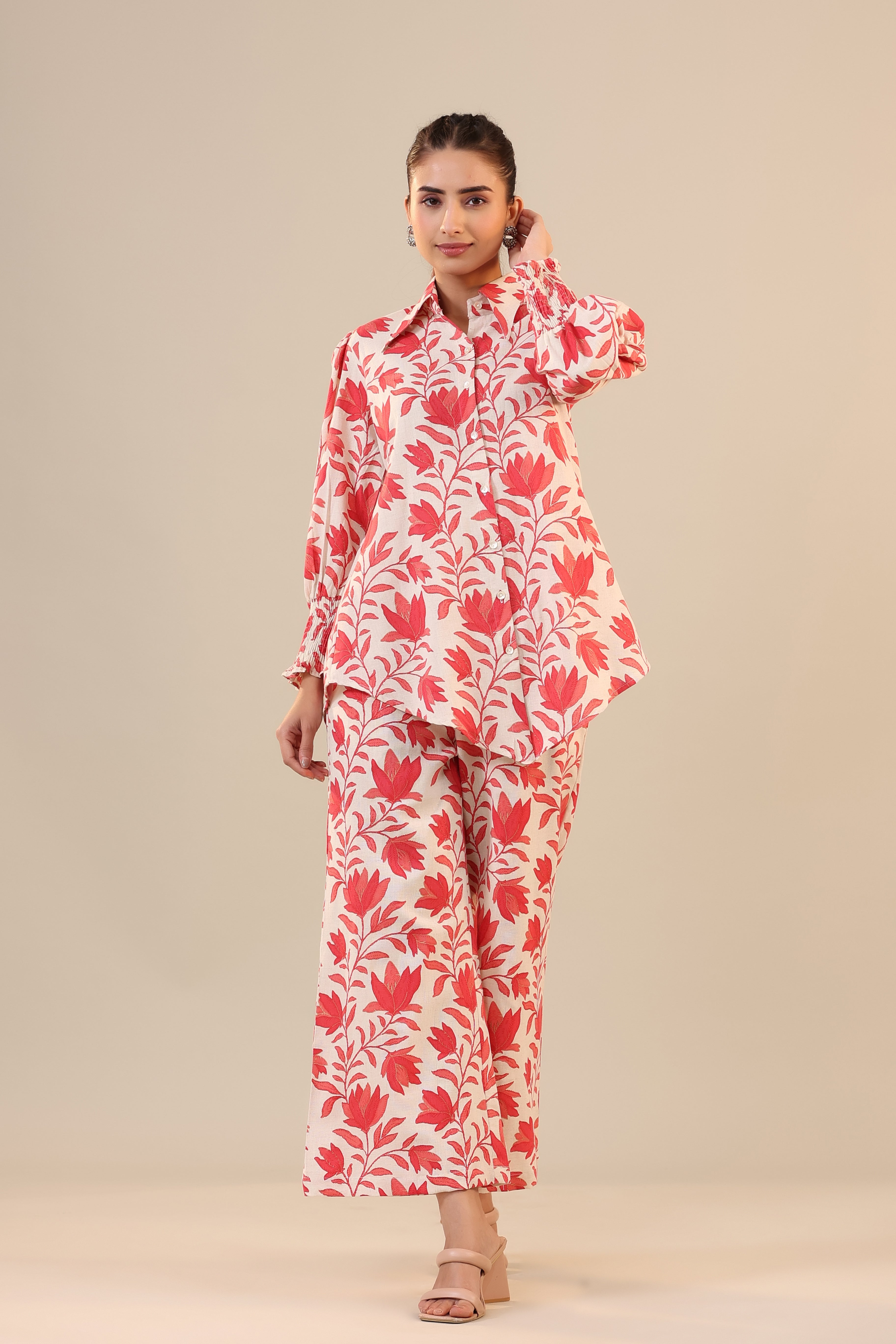 Daffodil Jaal on Off white Cotton Flex Collared Co-ord Set