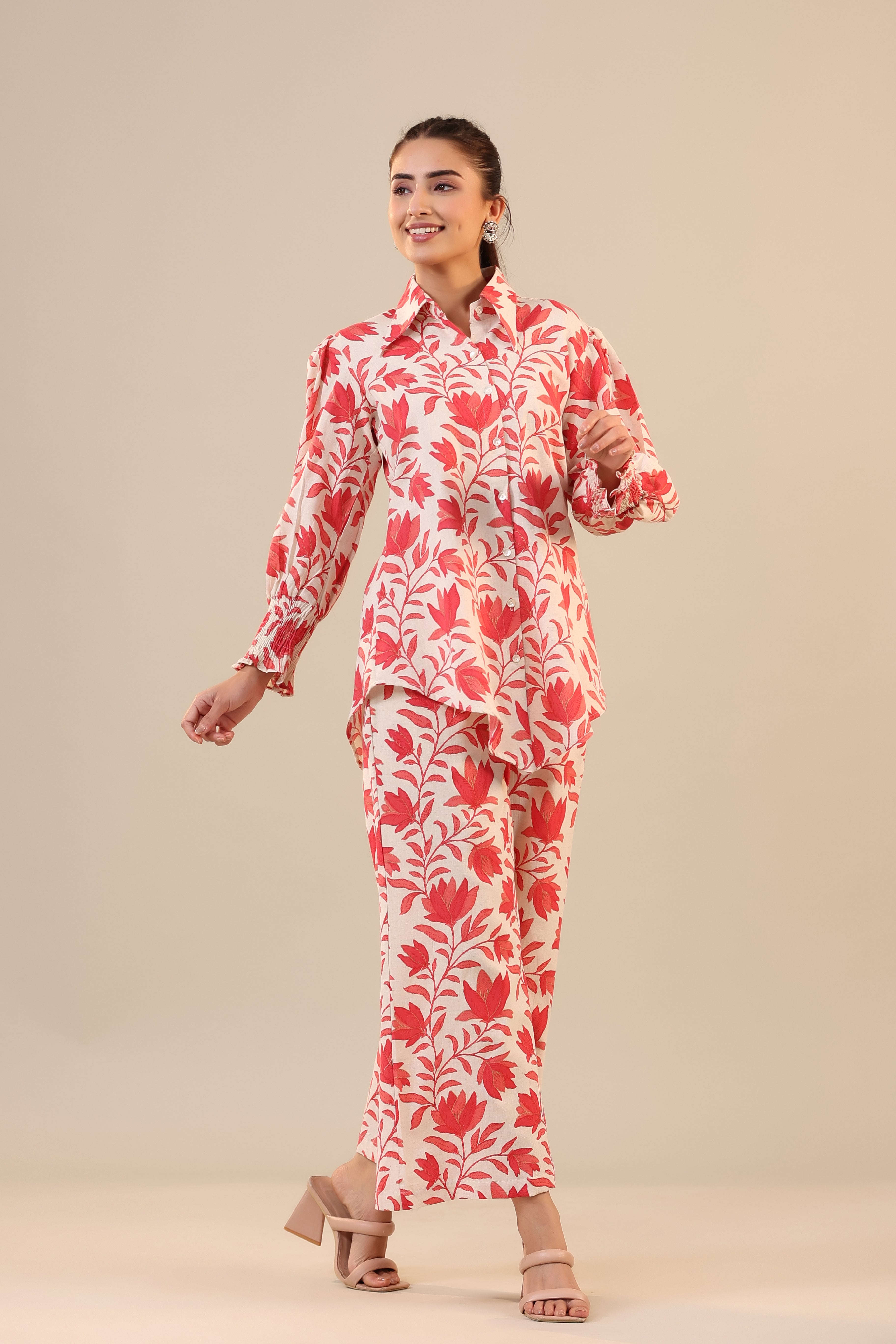 Daffodil Jaal on Off white Cotton Flex Collared Co-ord Set