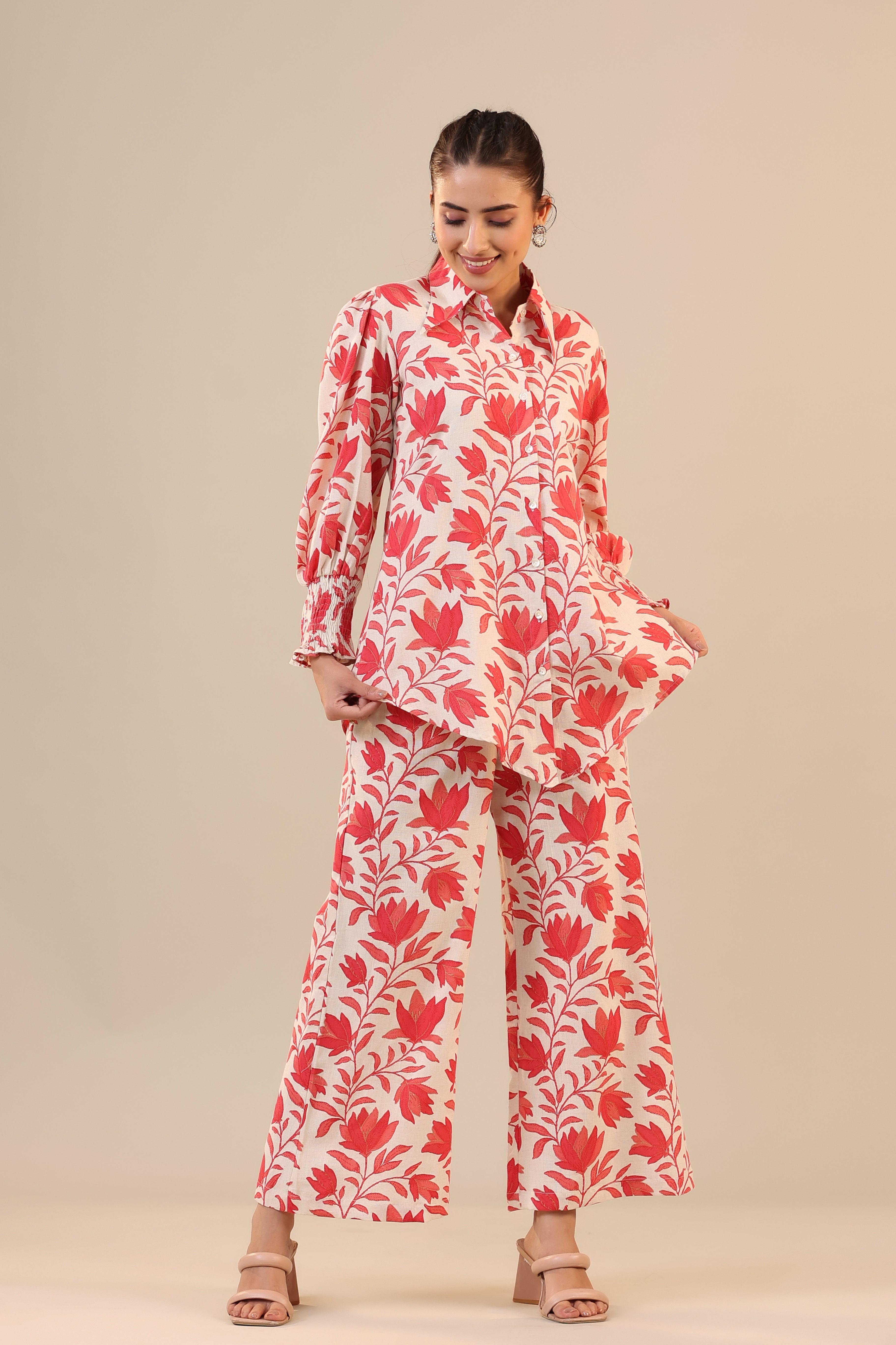 Daffodil Jaal on Off white Cotton Flex Collared Co-ord Set