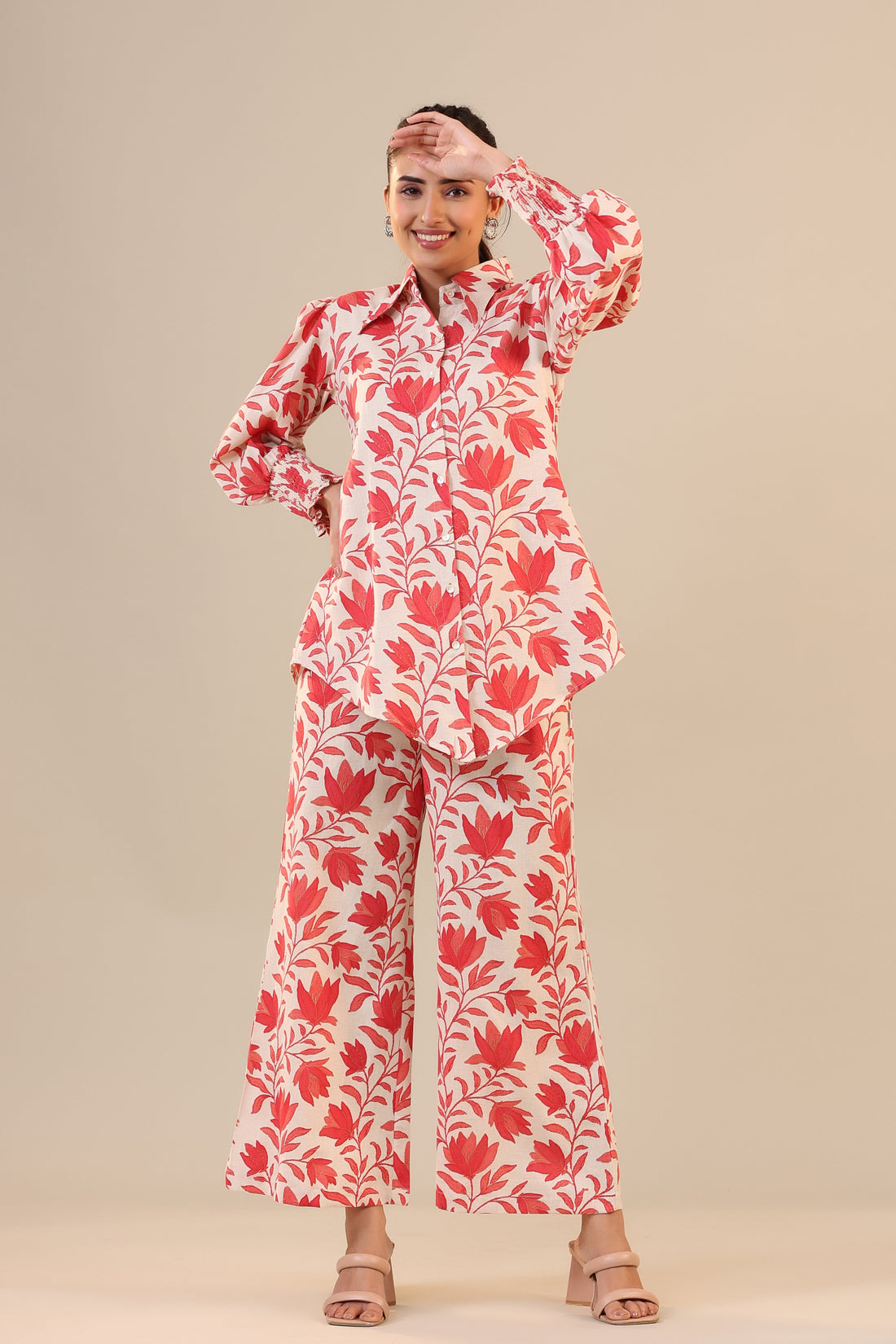 Daffodil Jaal on Off white Cotton Flex Collared Co-ord Set