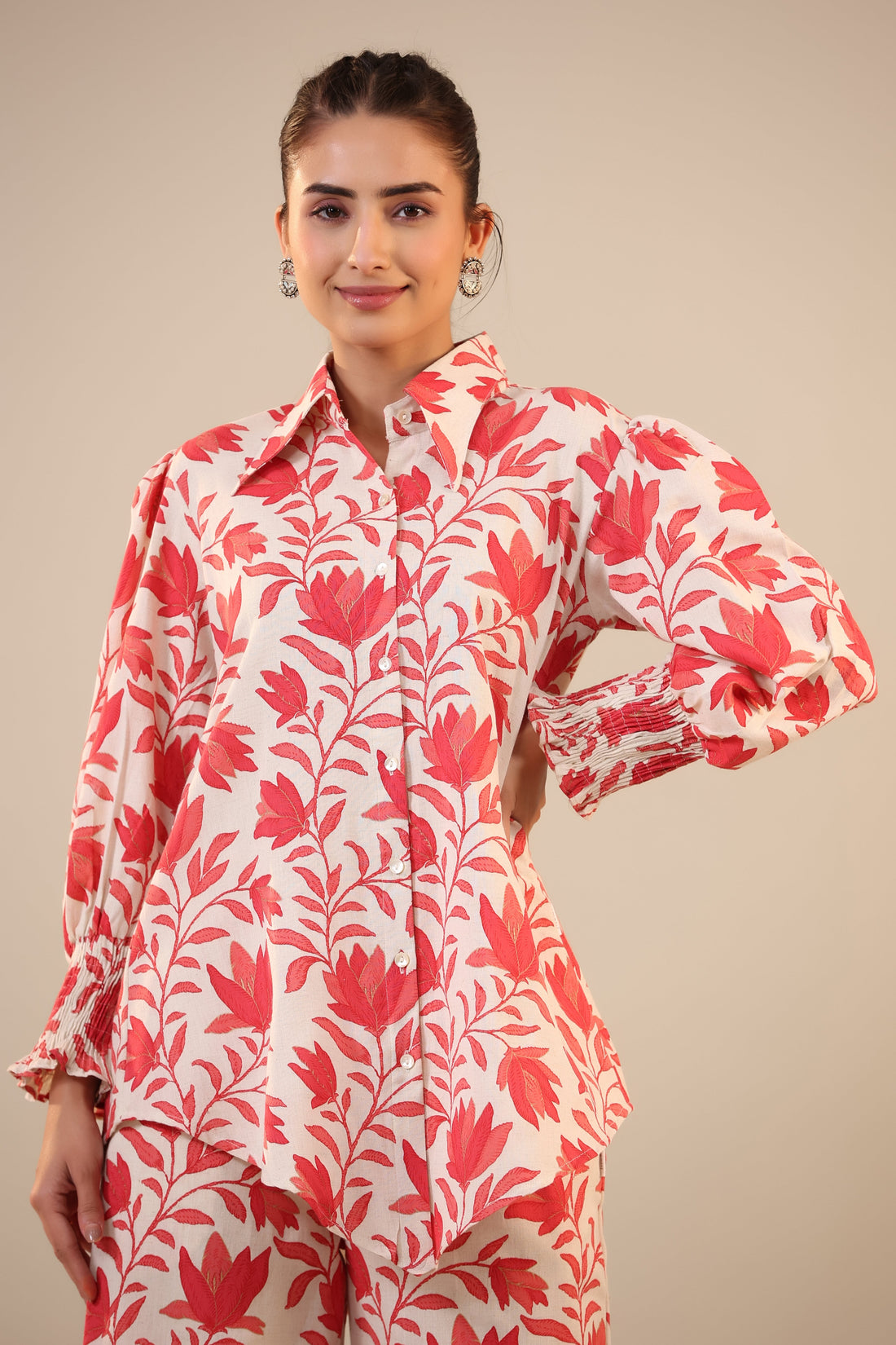 Daffodil Jaal on Off white Cotton Flex Collared Co-ord Set