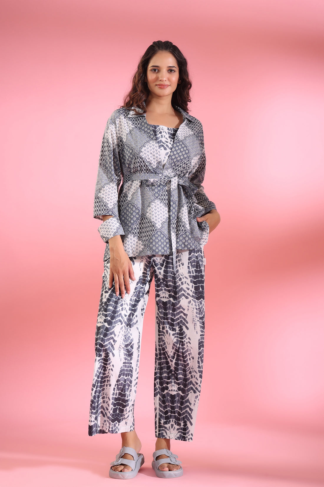 Tie and Dye Print with Jharokha Shrug Cotton Three Piece Co-ord Set