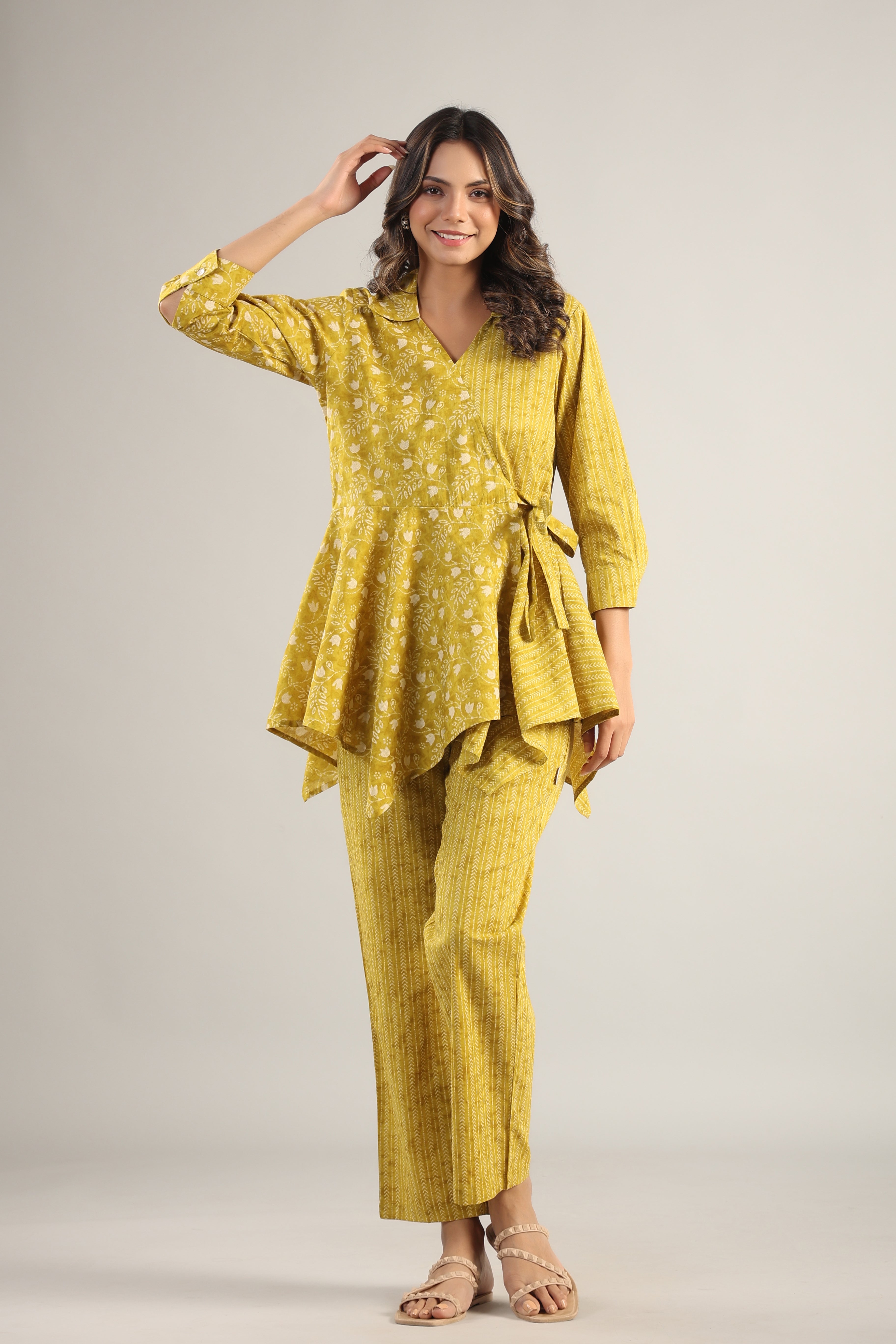 Dainty Florals with Arrows on Yellow Cotton Co-ord Set