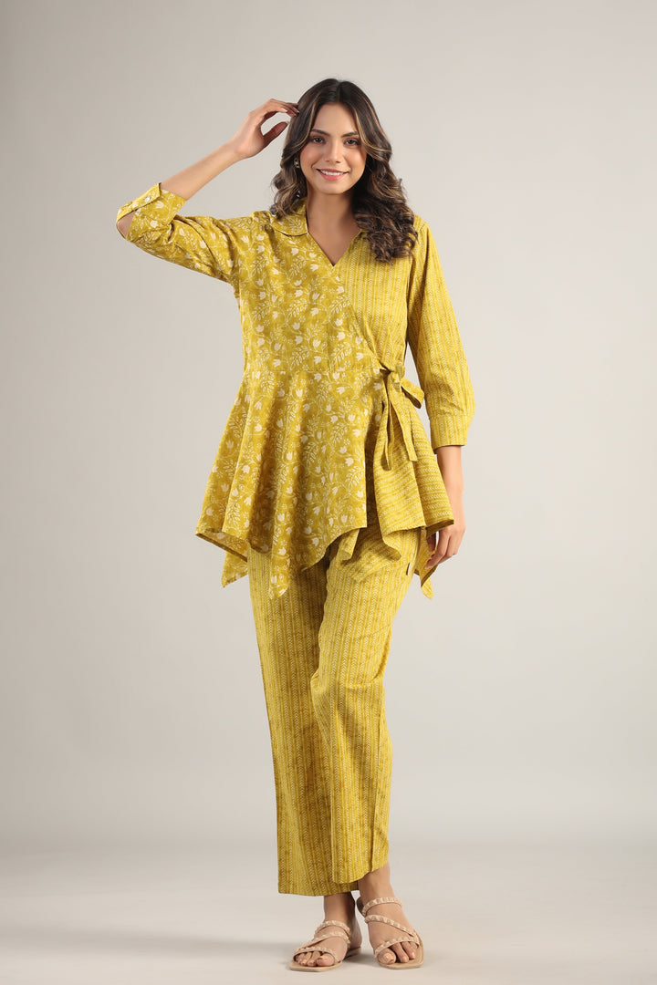 Dainty Florals with Arrows on Yellow Cotton Co-ord Set