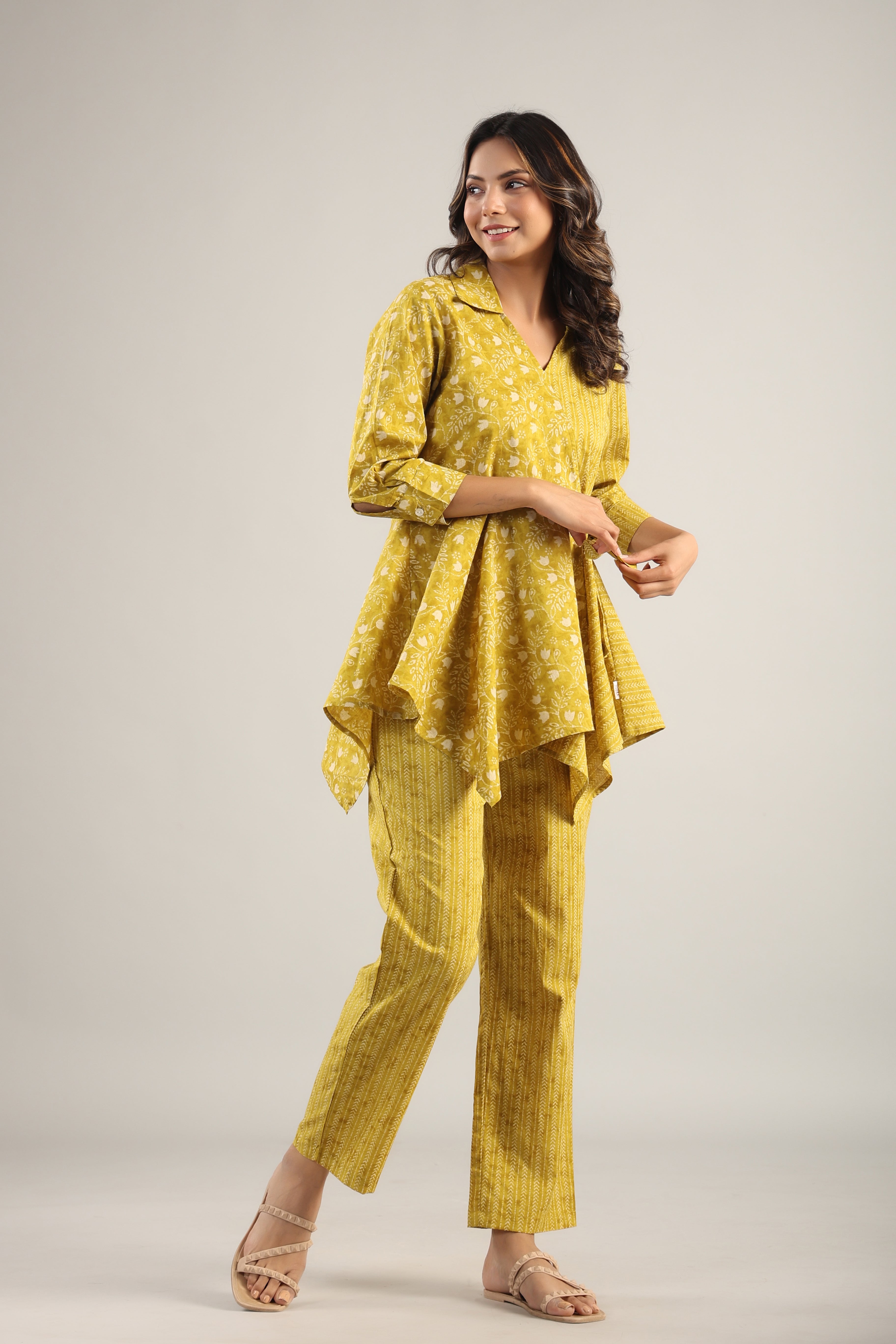 Dainty Florals with Arrows on Yellow Cotton Co-ord Set