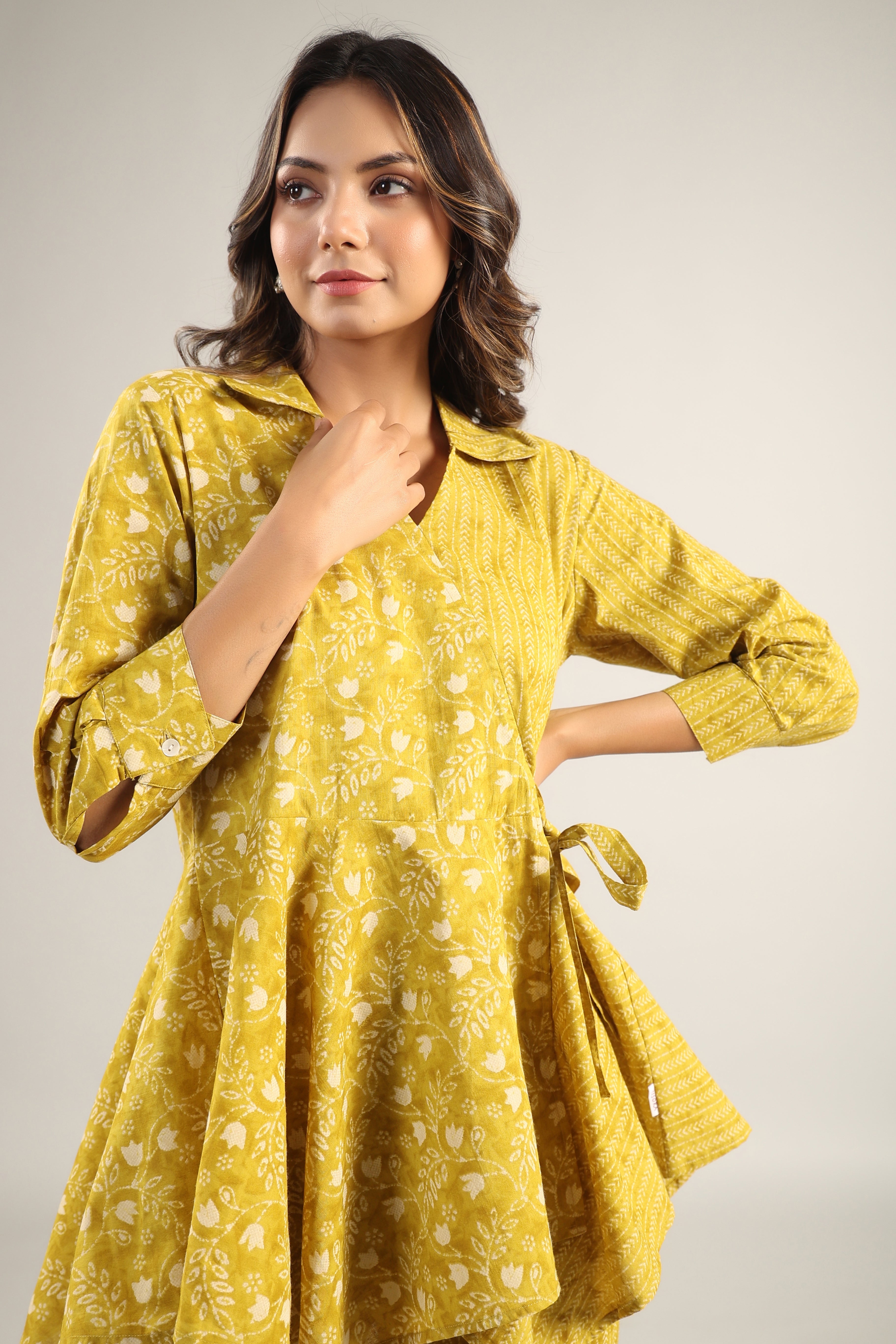 Dainty Florals with Arrows on Yellow Cotton Co-ord Set