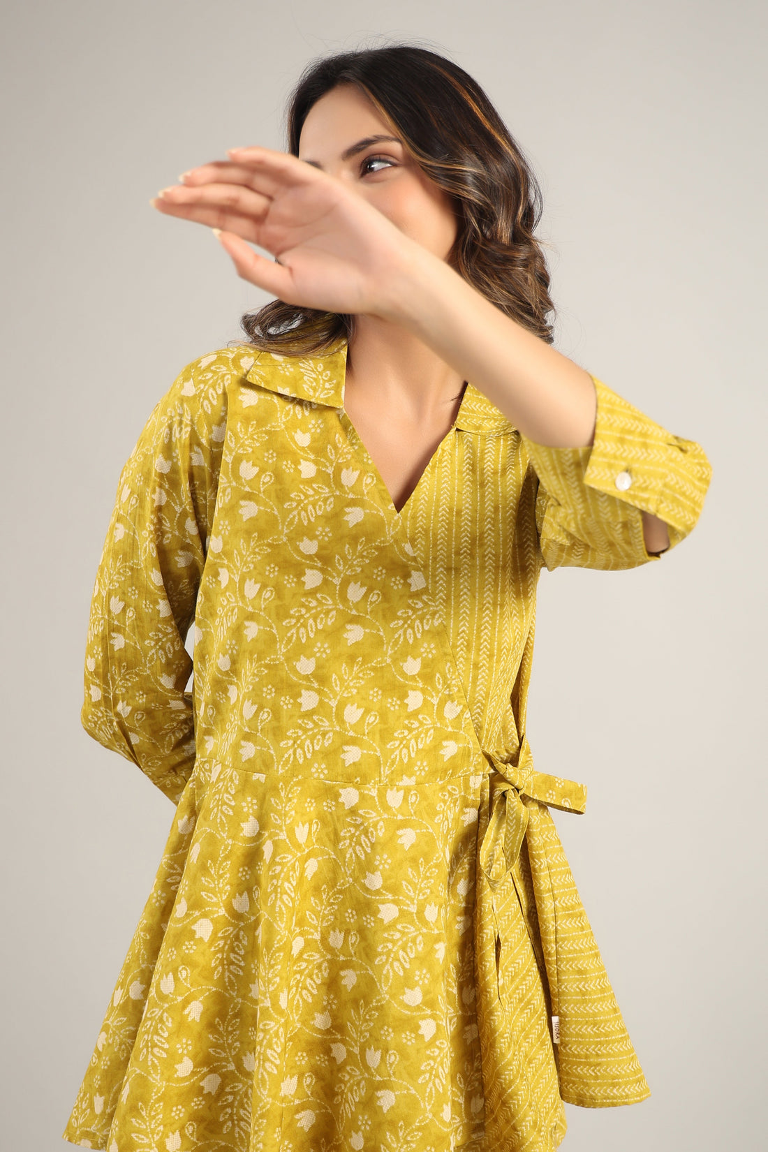 Dainty Florals with Arrows on Yellow Cotton Co-ord Set