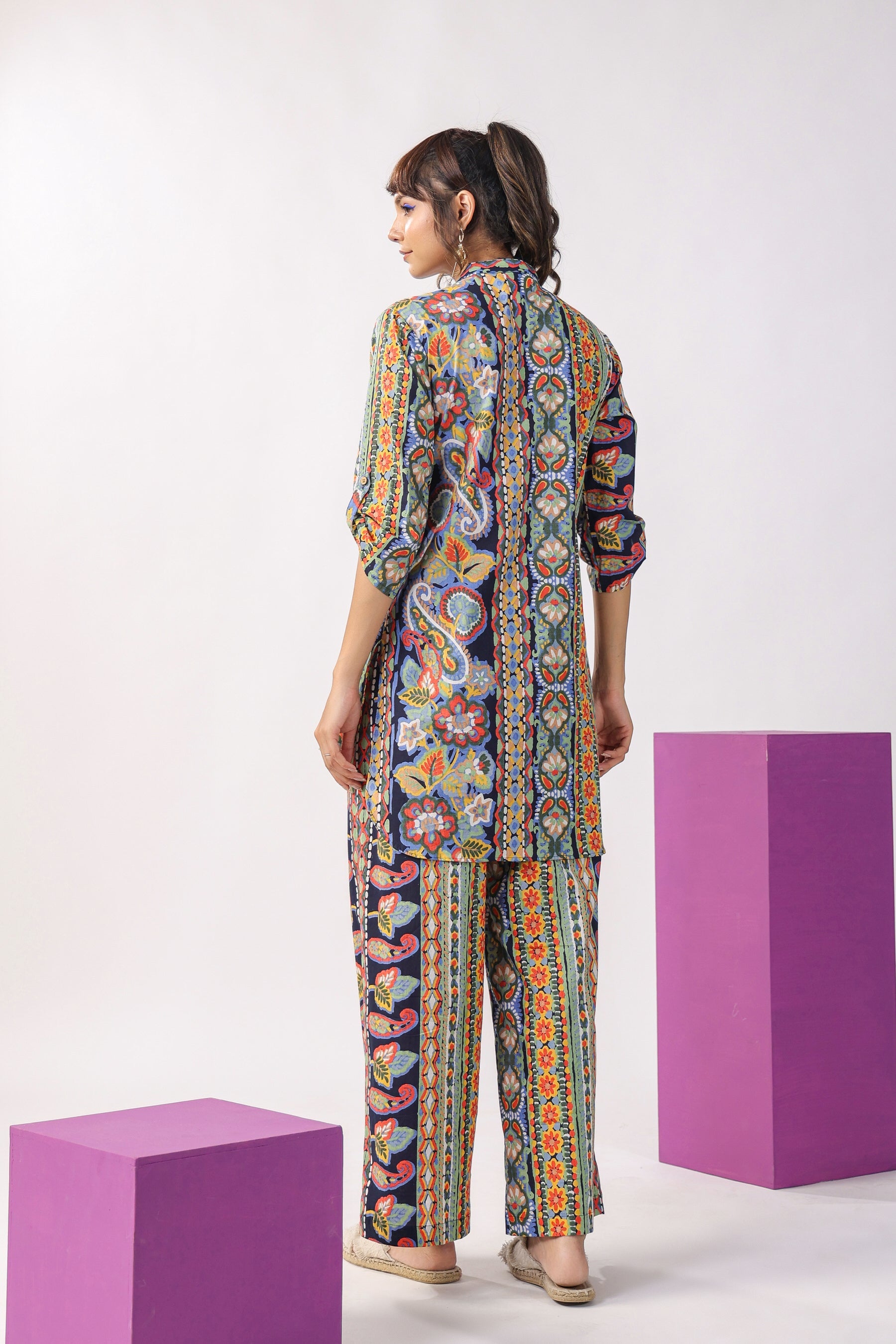 Traditional Paisley Motifs on Blue Cotton Co-ord Set