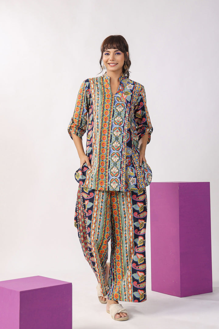 Traditional Paisley Motifs on Blue Cotton Co-ord Set