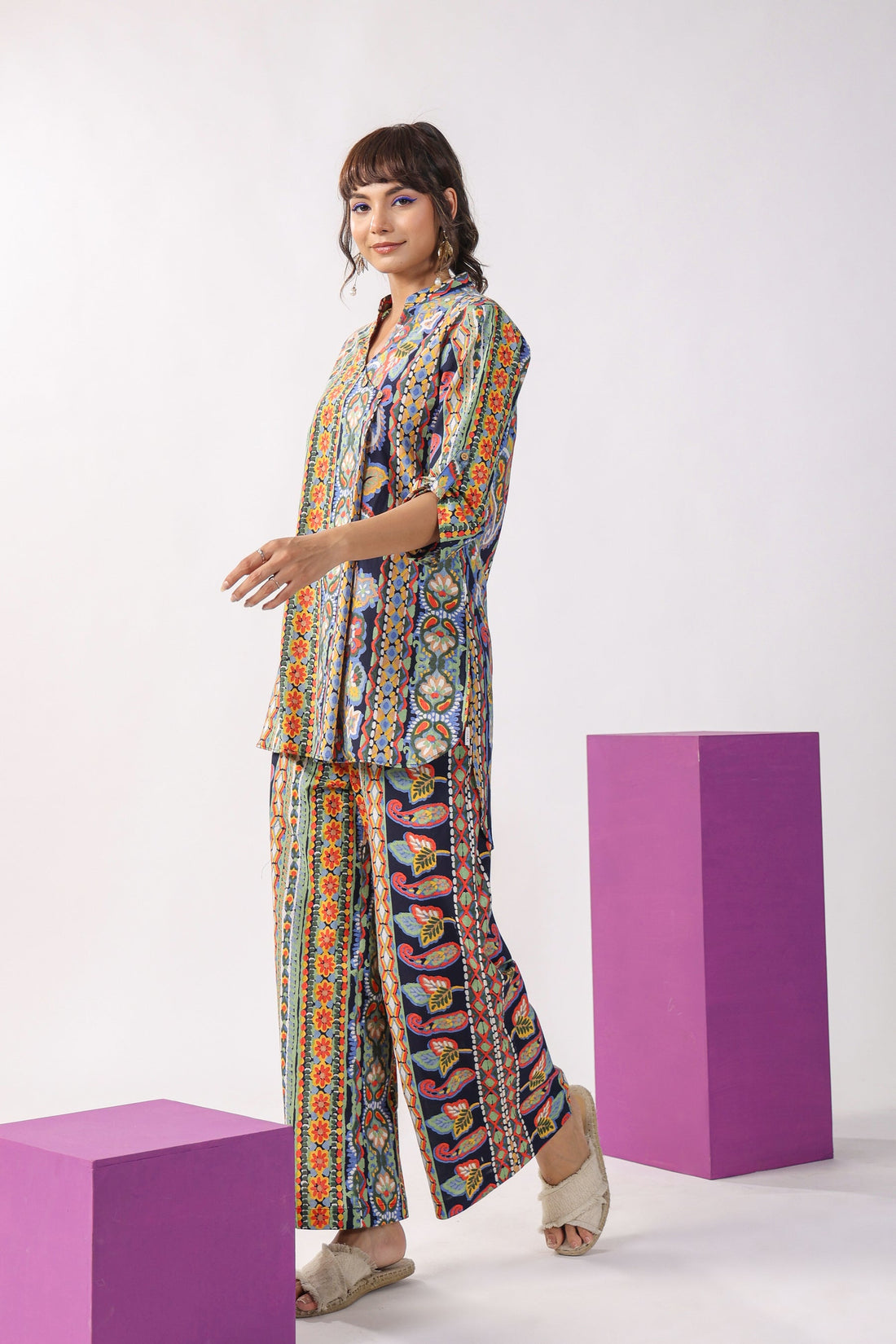 Traditional Paisley Motifs on Blue Cotton Co-ord Set