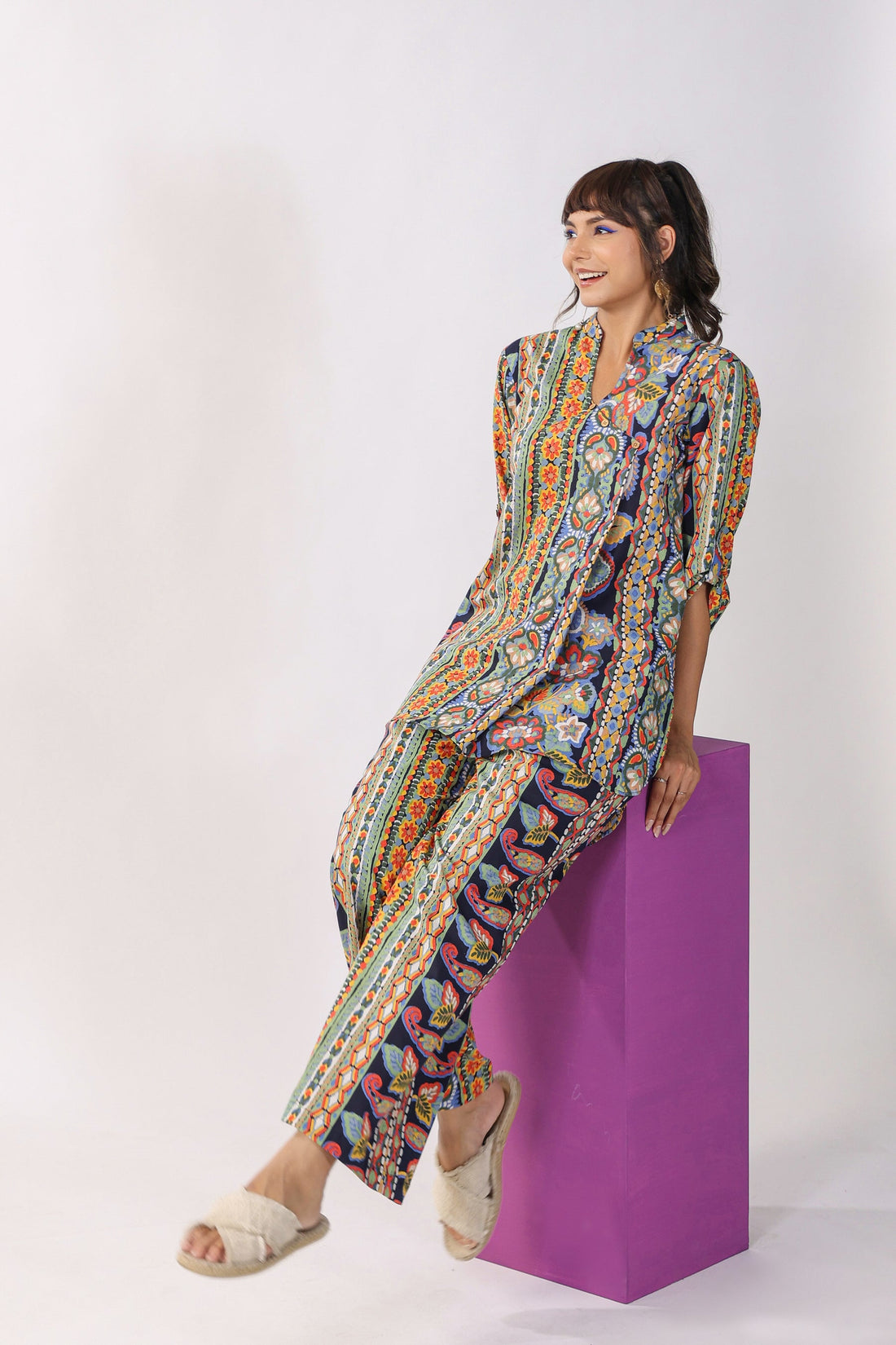 Traditional Paisley Motifs on Blue Cotton Co-ord Set