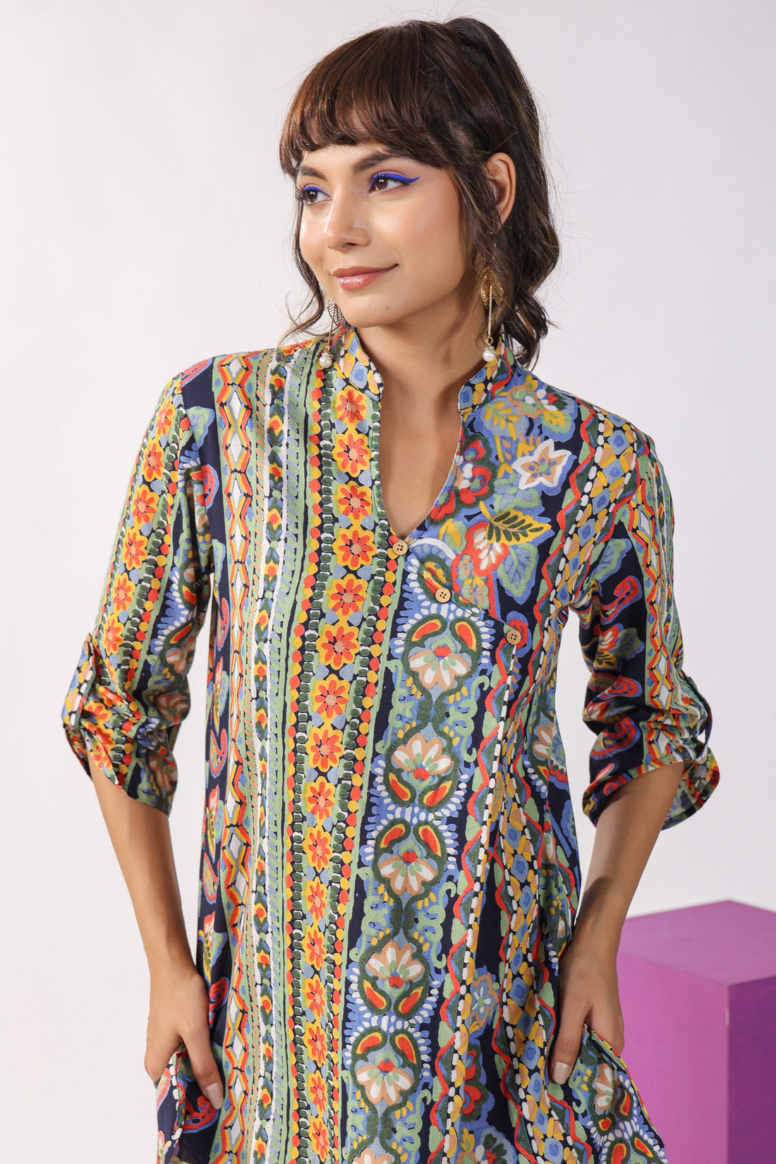 Traditional Paisley Motifs on Blue Cotton Co-ord Set