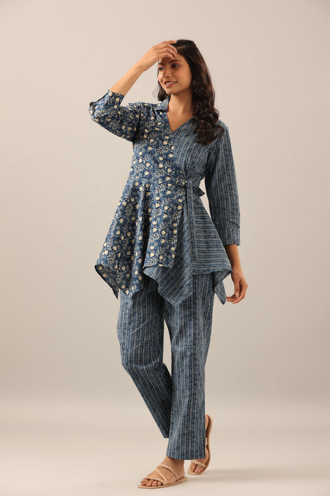 Dainty Florals with Arrows on Blue Cotton Co-ord Set