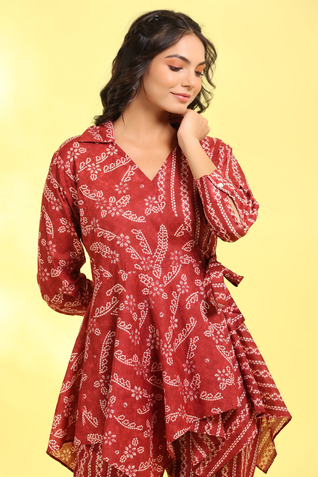 Floral Shibori on Maroon Cotton Co-ord Set