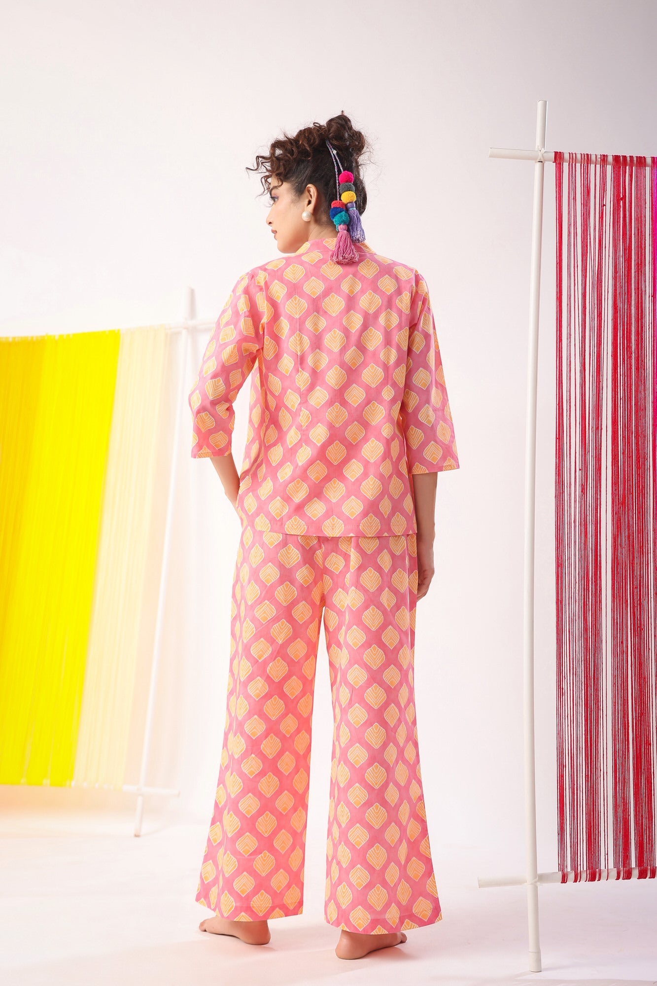 Mimosa Delight on Peach Three Piece Cotton Set