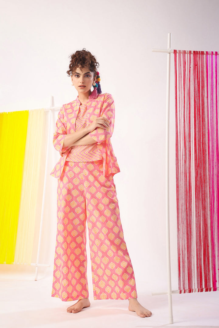 Mimosa Delight on Peach Three Piece Cotton Set