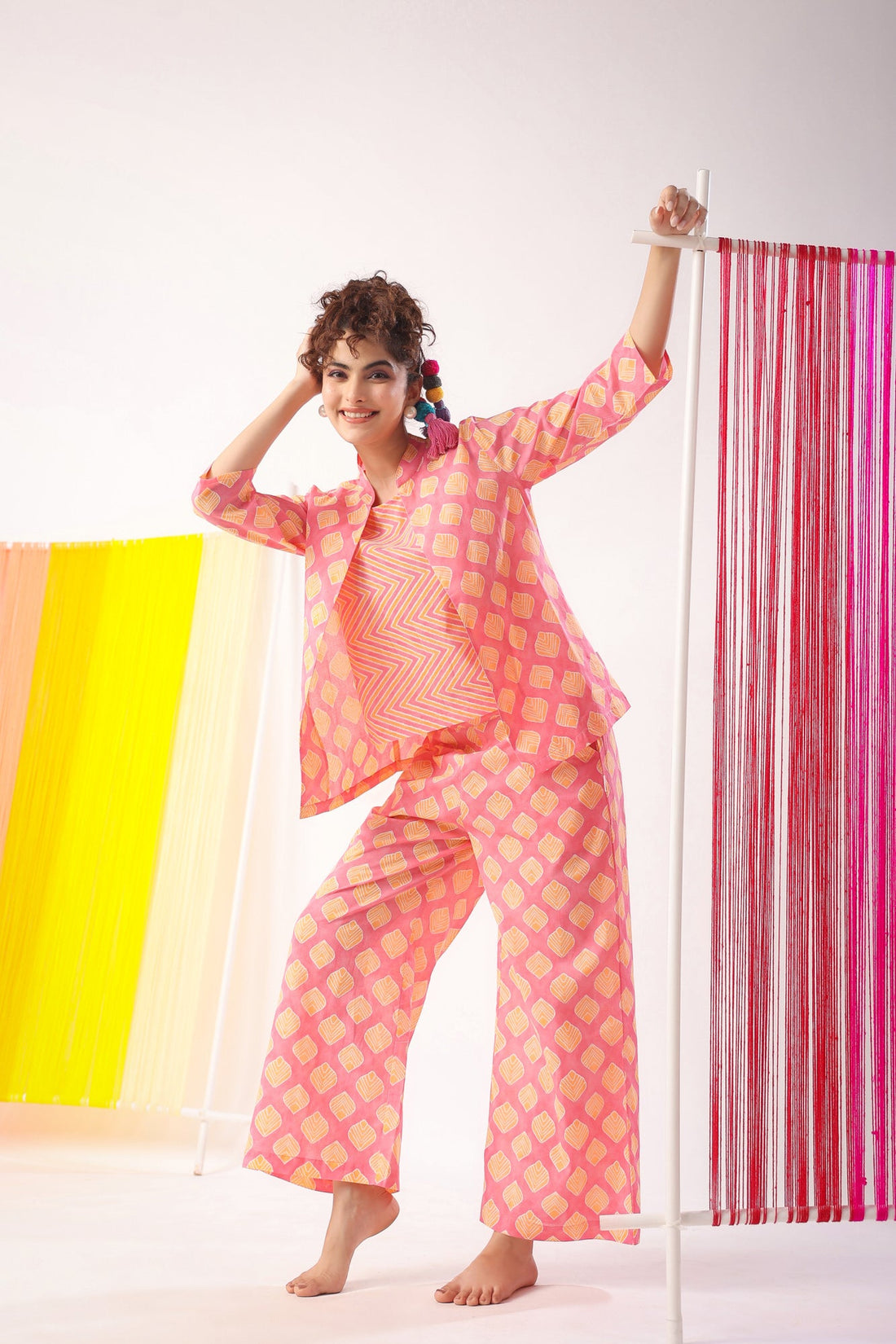 Mimosa Delight on Peach Three Piece Cotton Set