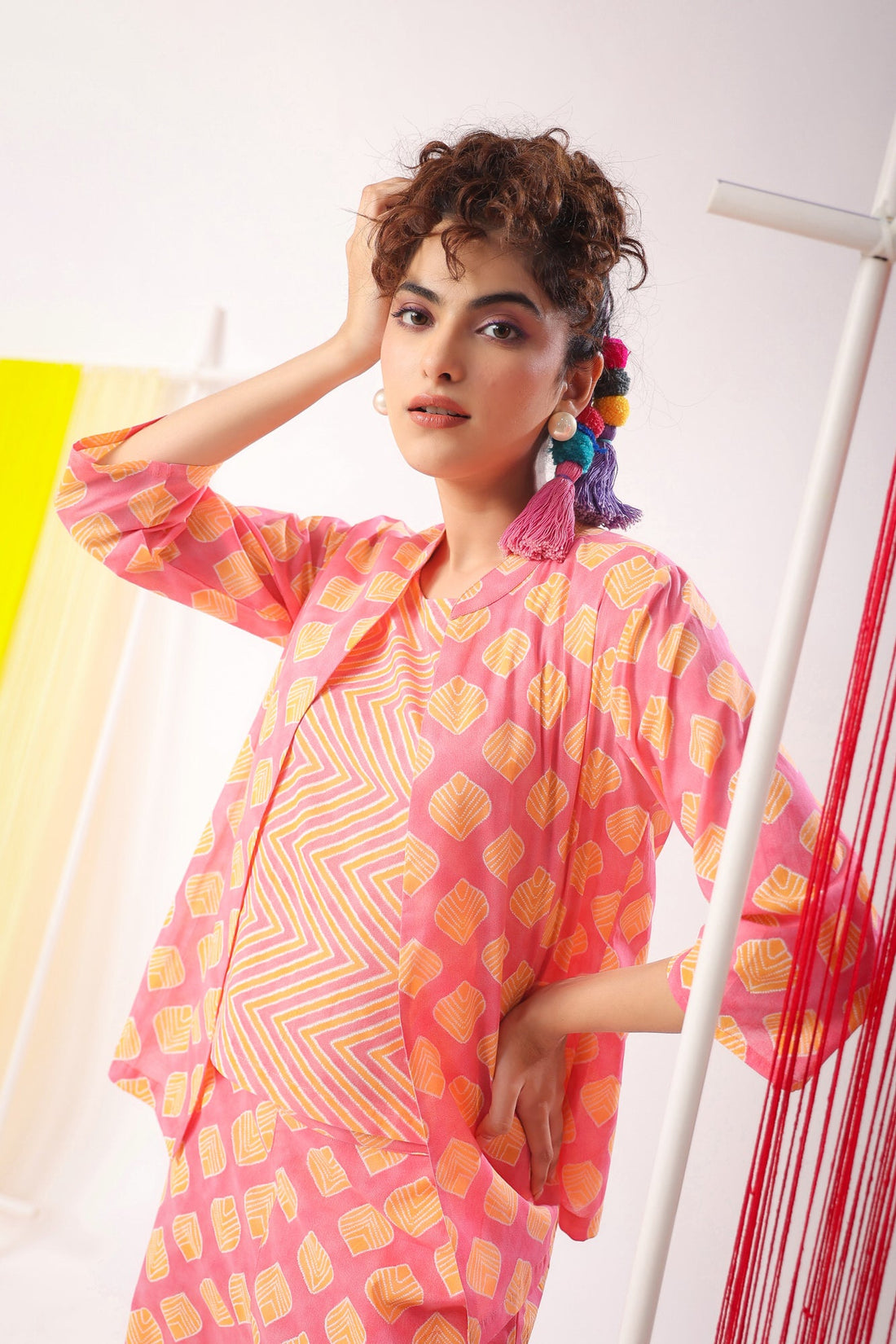 Mimosa Delight on Peach Three Piece Cotton Set