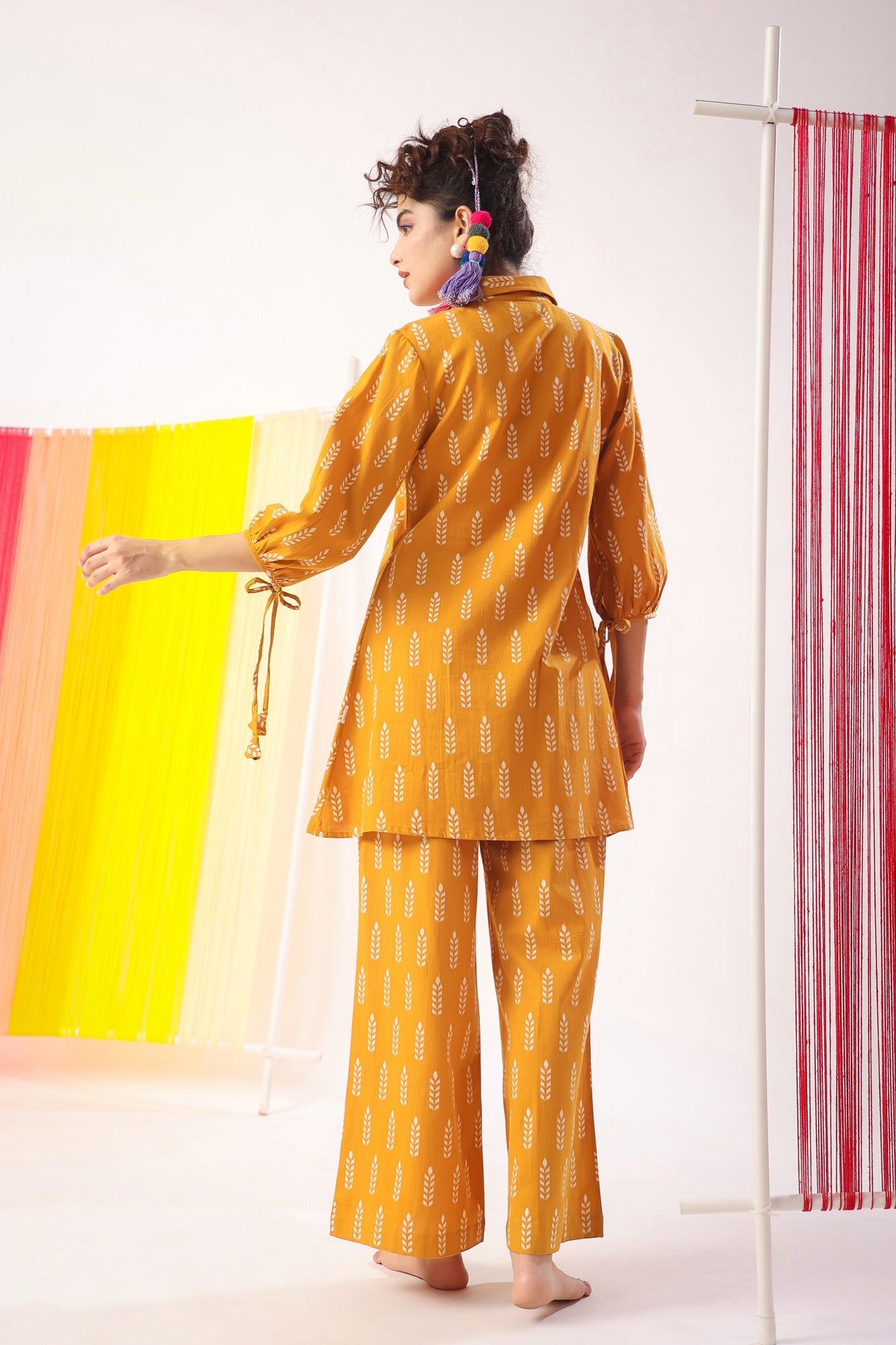 Minimalist Motif On Mustard Cotton Flex Co-ord Set