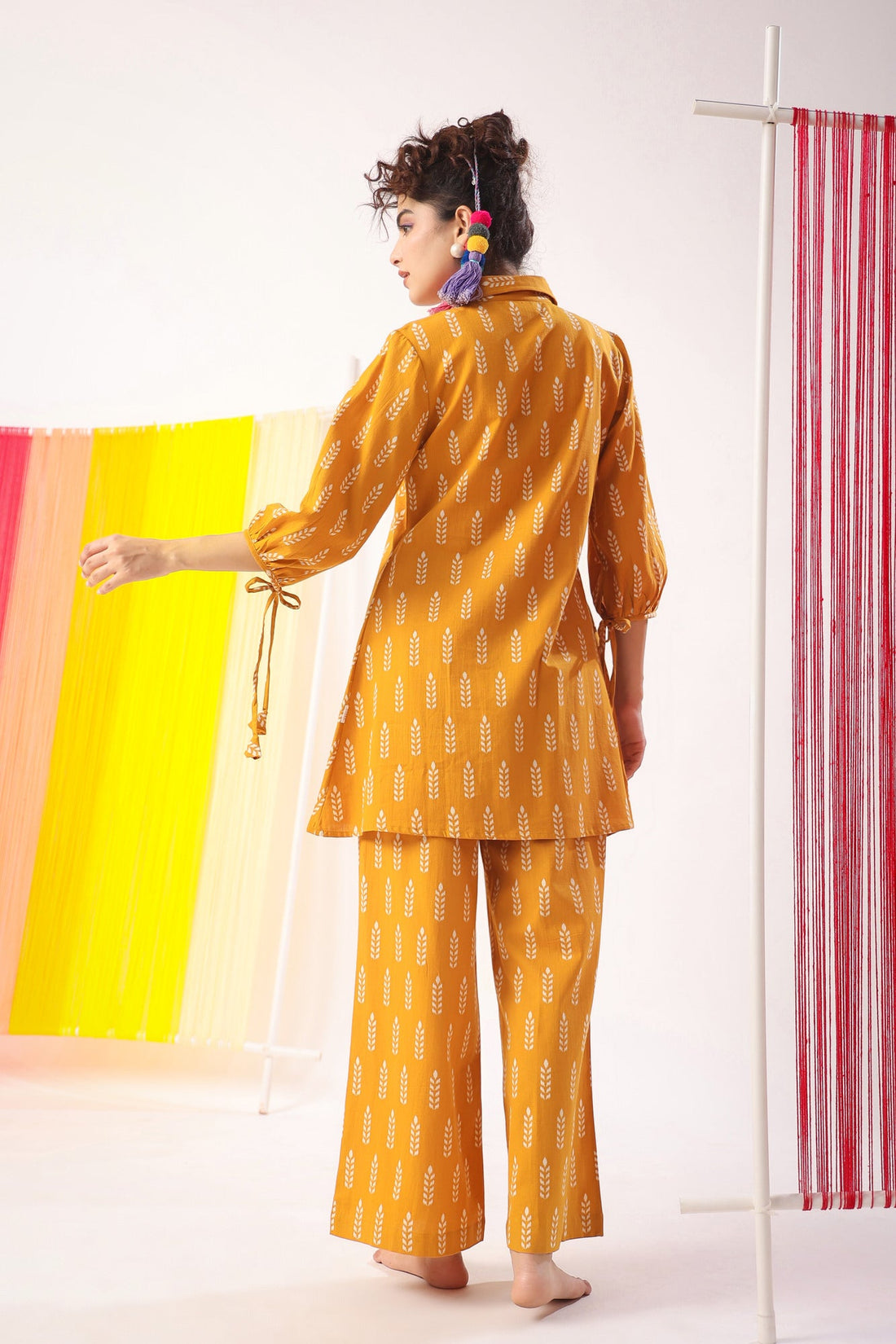 Minimalist Motif On Mustard Cotton Flex Co-ord Set