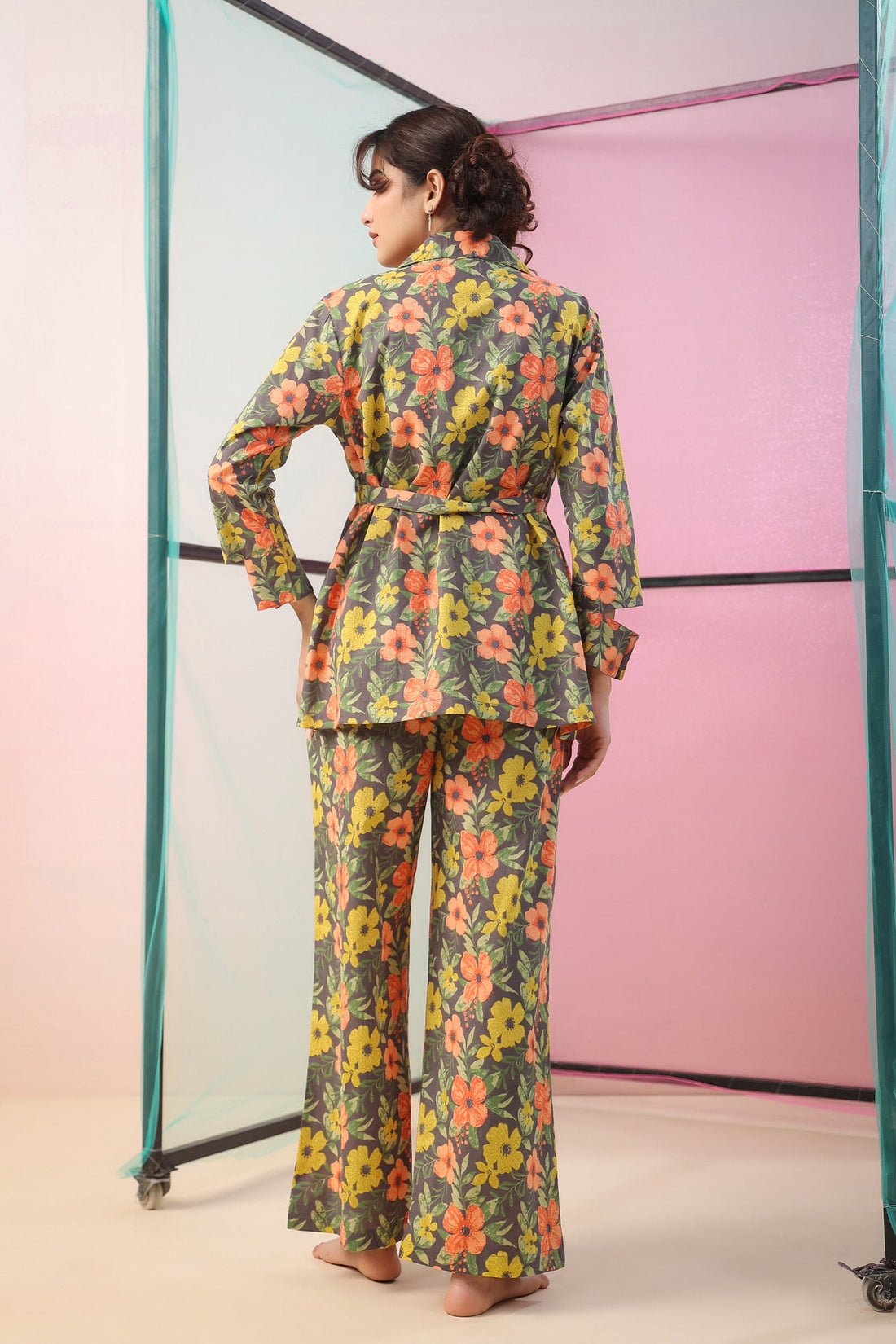 Florals on Grey Three Piece Cotton Co-ord Set