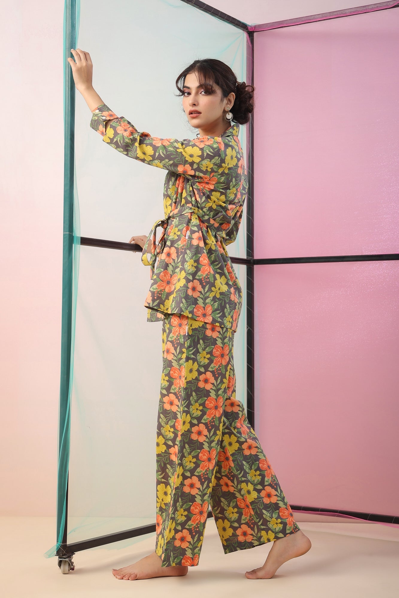 Florals on Grey Three Piece Cotton Co-ord Set