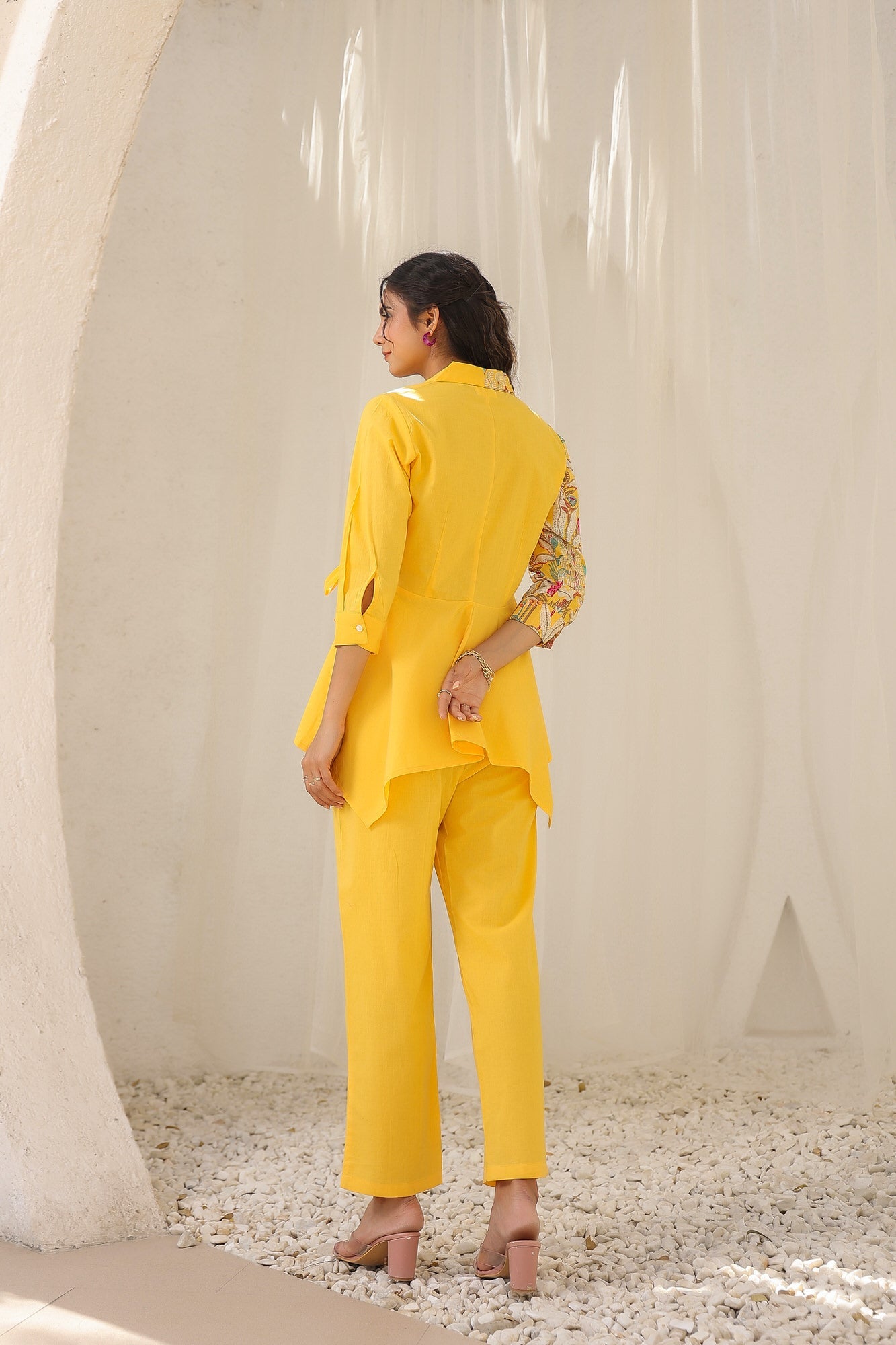 Colour Block Yellow Cotton Co-ord Set